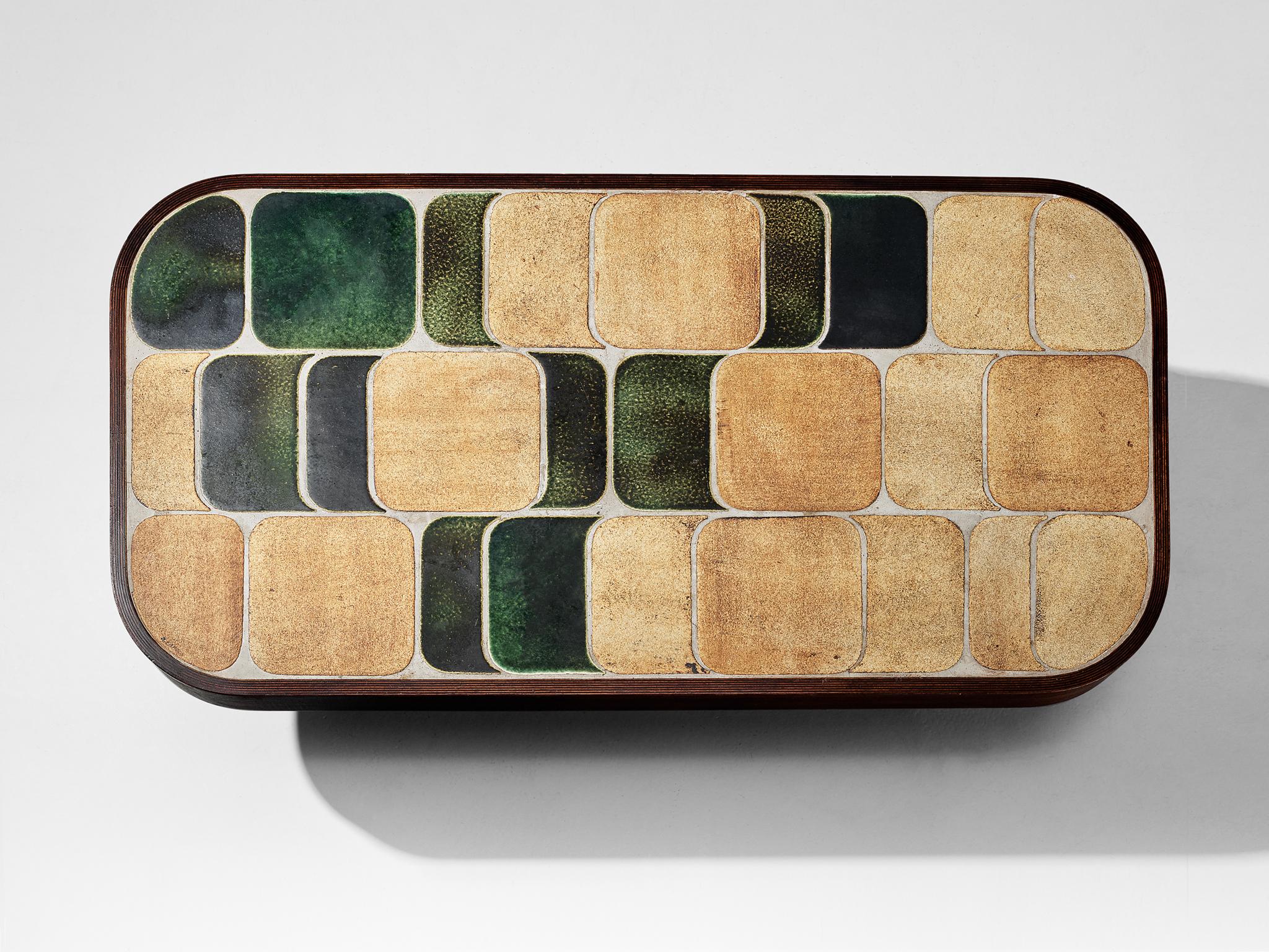 Mid-Century Modern Roger Capron ‘Shogun’ Coffee Table in Ceramic and Mahogany