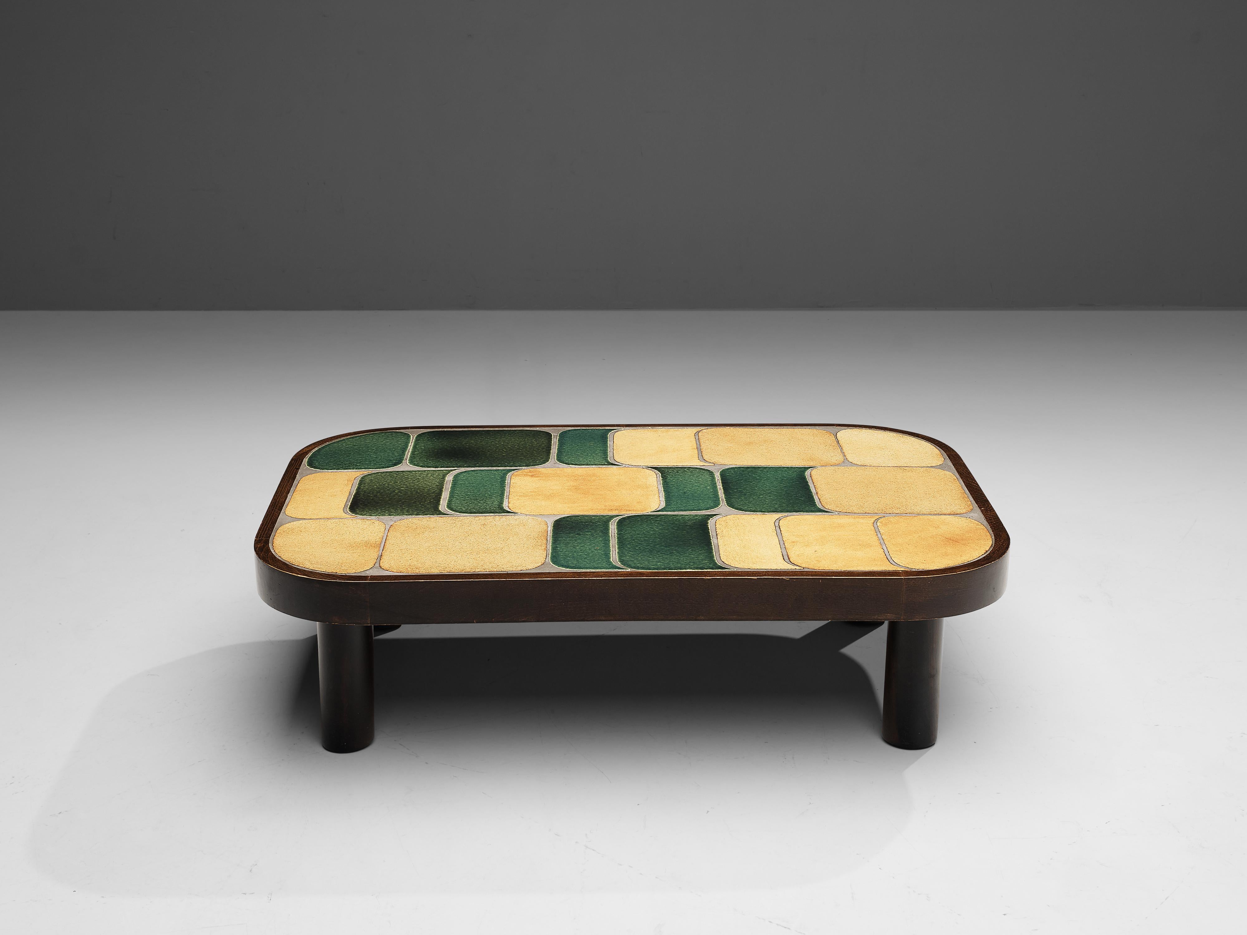 Belgian Roger Capron ‘Shogun’ Coffee Table in Ceramic and Mahogany