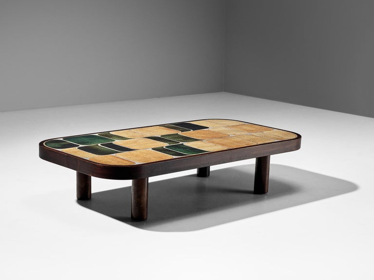 Roger Capron ‘Shogun’ Coffee Table in Ceramic and Mahogany In Good Condition In Waalwijk, NL