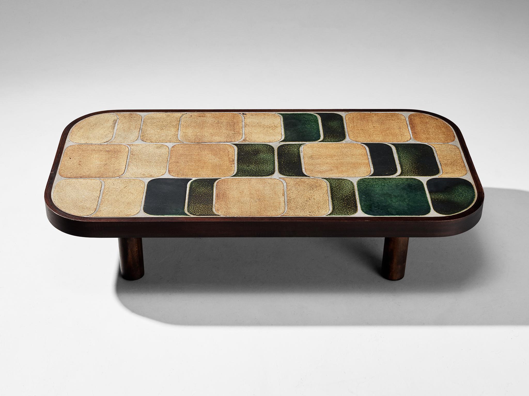 Roger Capron ‘Shogun’ Coffee Table in Ceramic and Mahogany 1