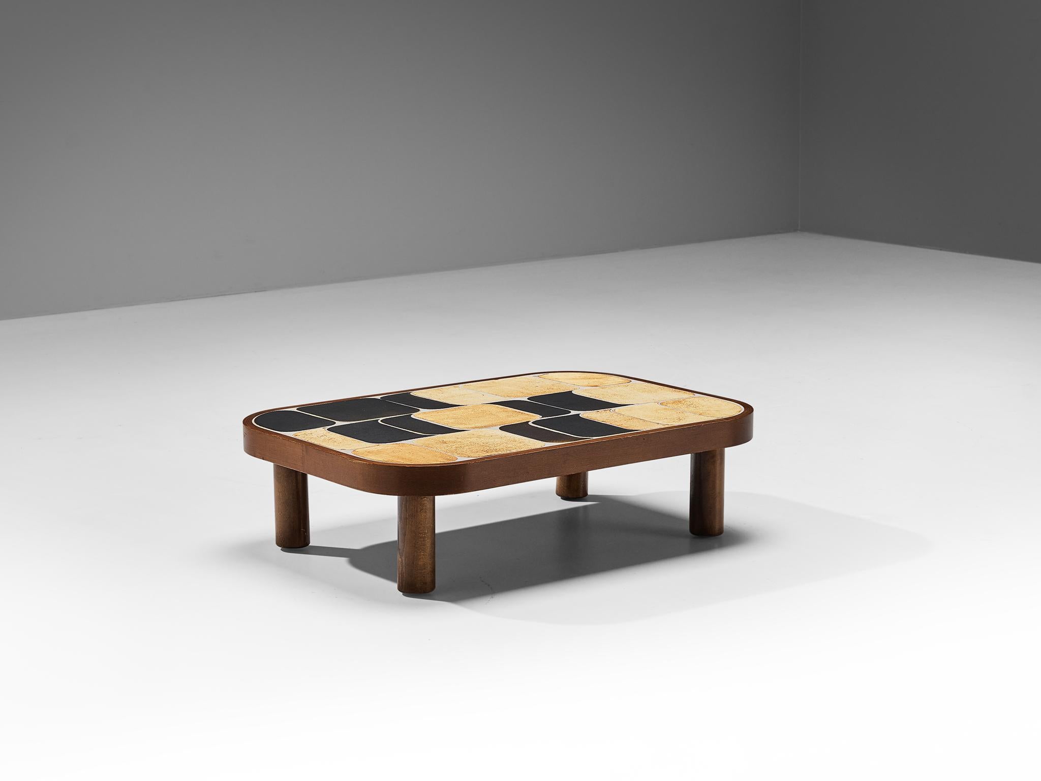 Mahogany Roger Capron ‘Shogun’ Coffee Table in Ceramic and Wood