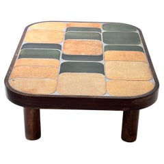 Roger Capron ‘Shogun’ Coffee Table in Ceramic France 1970 Brown and Green Color