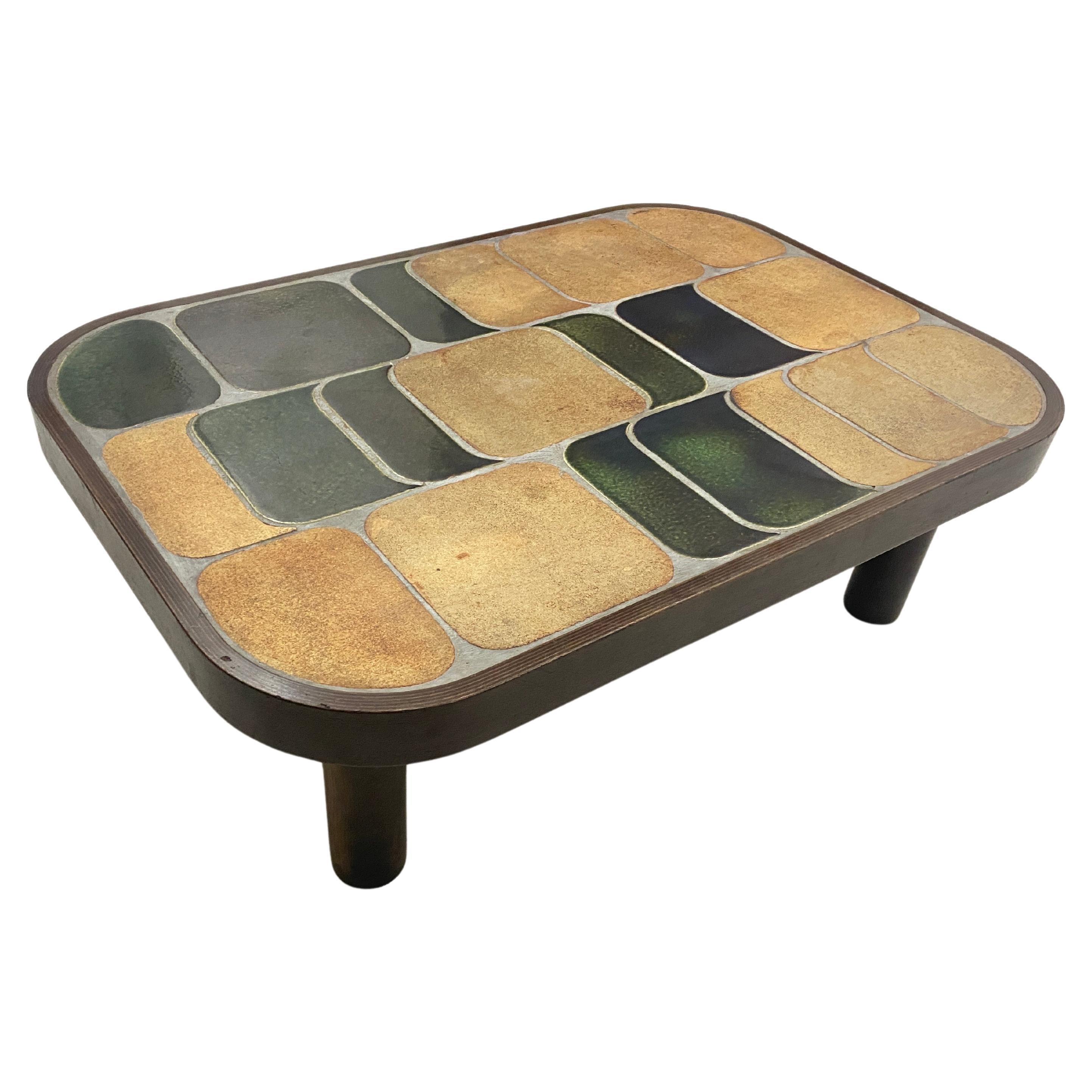 Mid-Century Modern Roger Capron ‘Shogun’ Coffee Table in Ceramic France 1970 Brown and Green Color