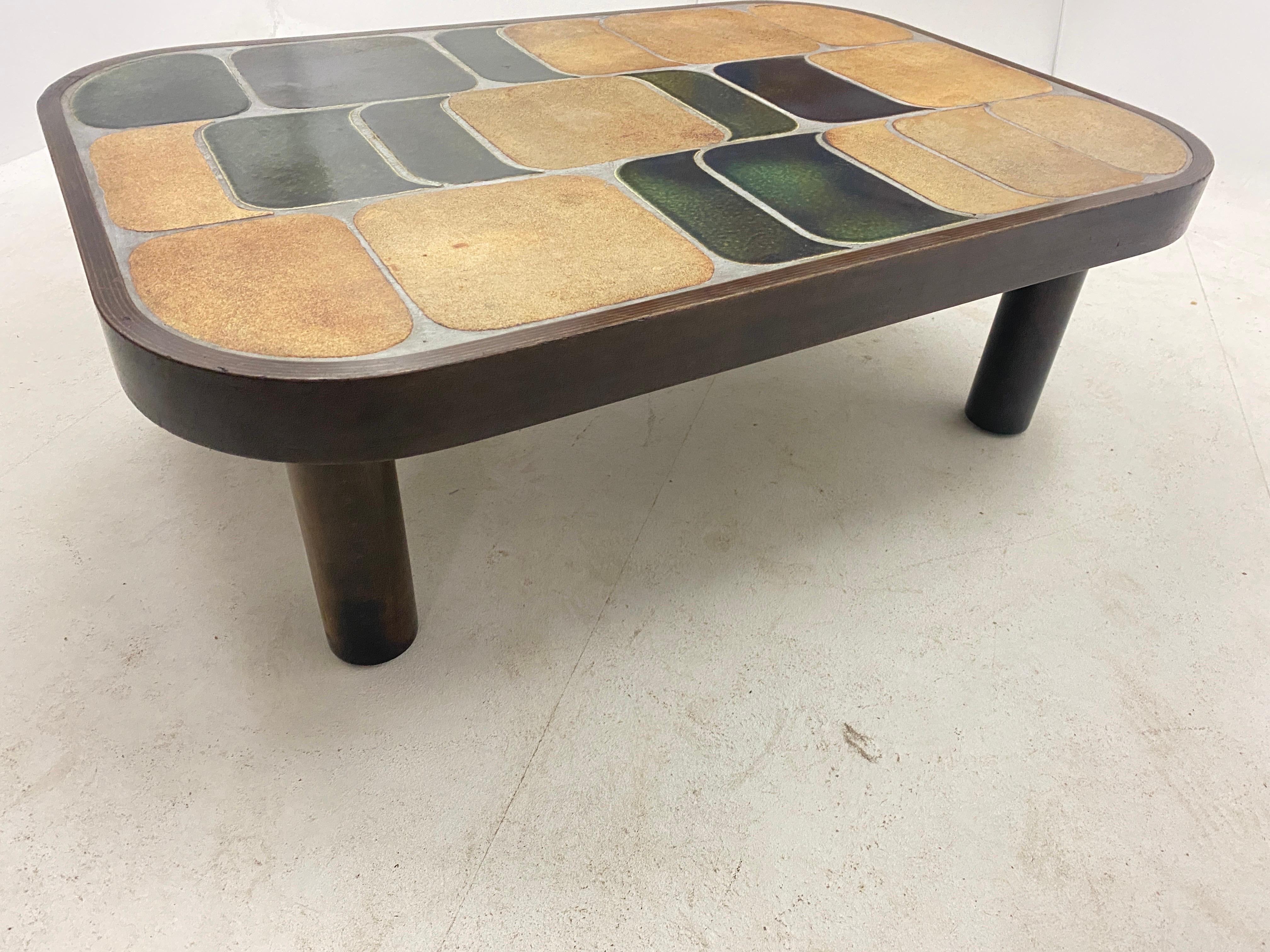Roger Capron ‘Shogun’ Coffee Table in Ceramic France 1970 Brown and Green Color 1
