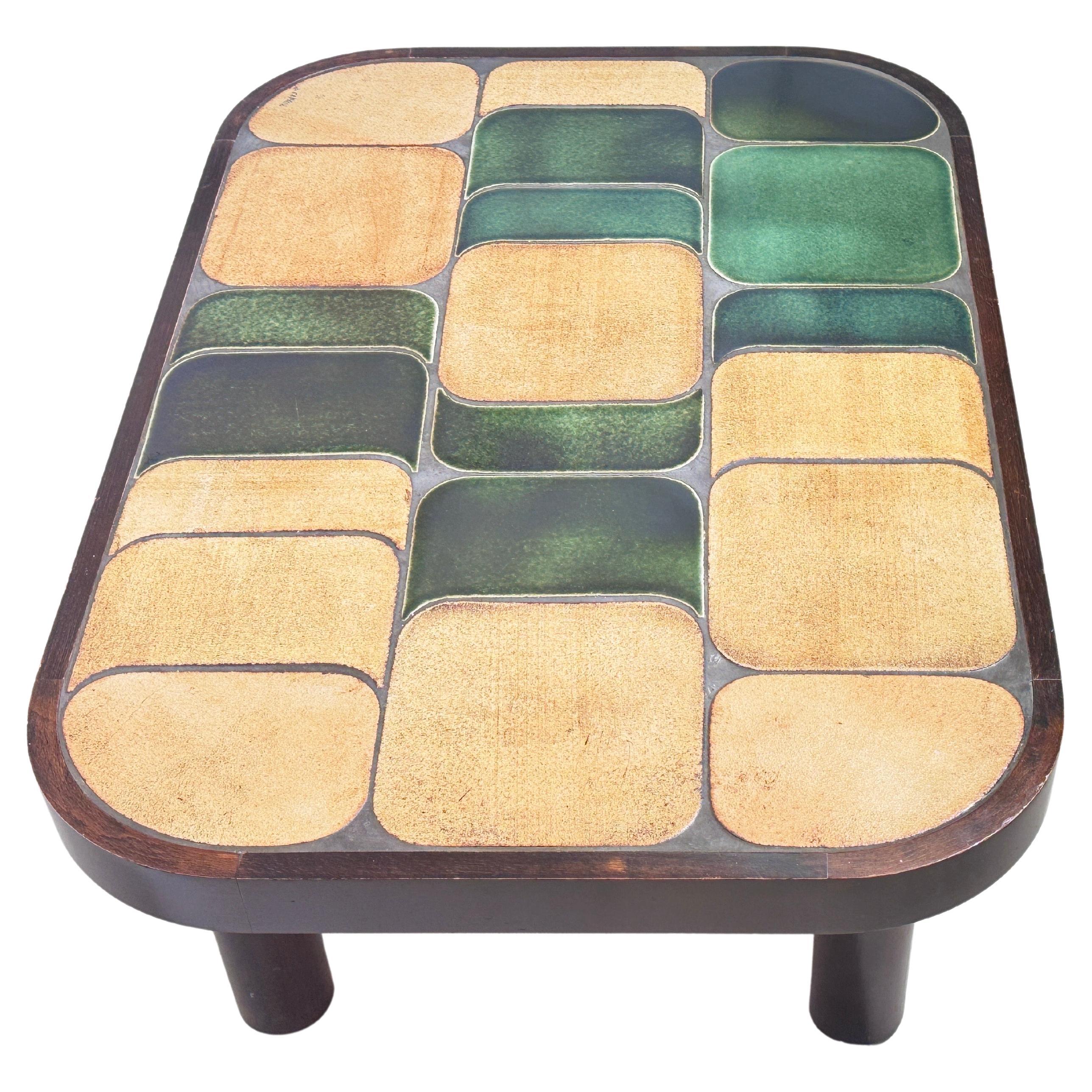 Roger Capron ‘Shogun’ Coffee Table in Ceramic France 1970 Brown and Green Color 