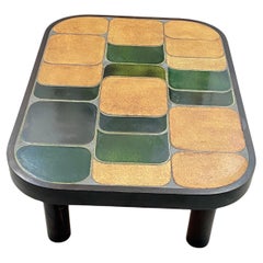 Roger Capron ‘Shogun’ Coffee Table in Ceramic France 1970 Brown and Green Color