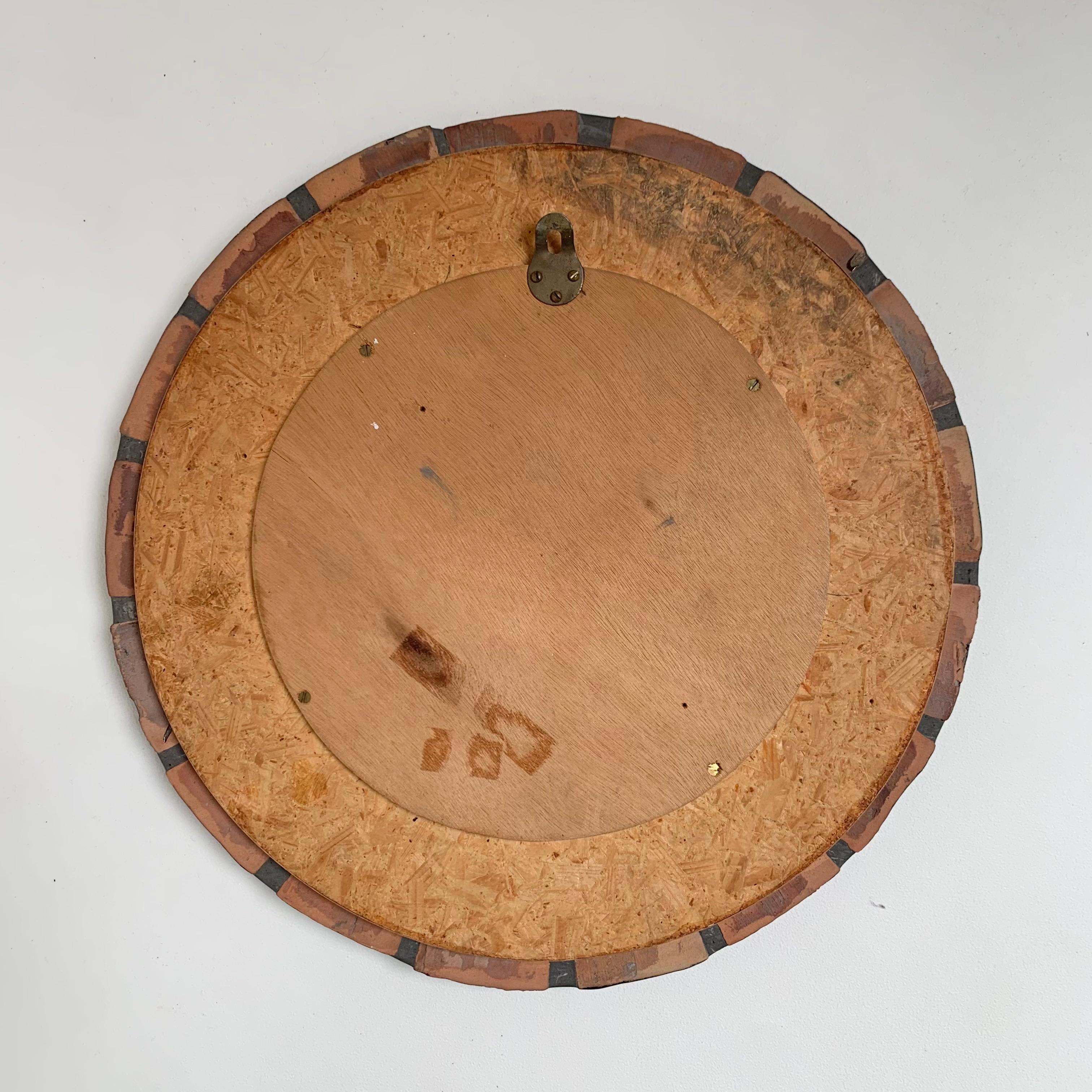 Roger Capron Signed Ceramic Round Mirror, circa 1970, Vallauris, France. For Sale 7