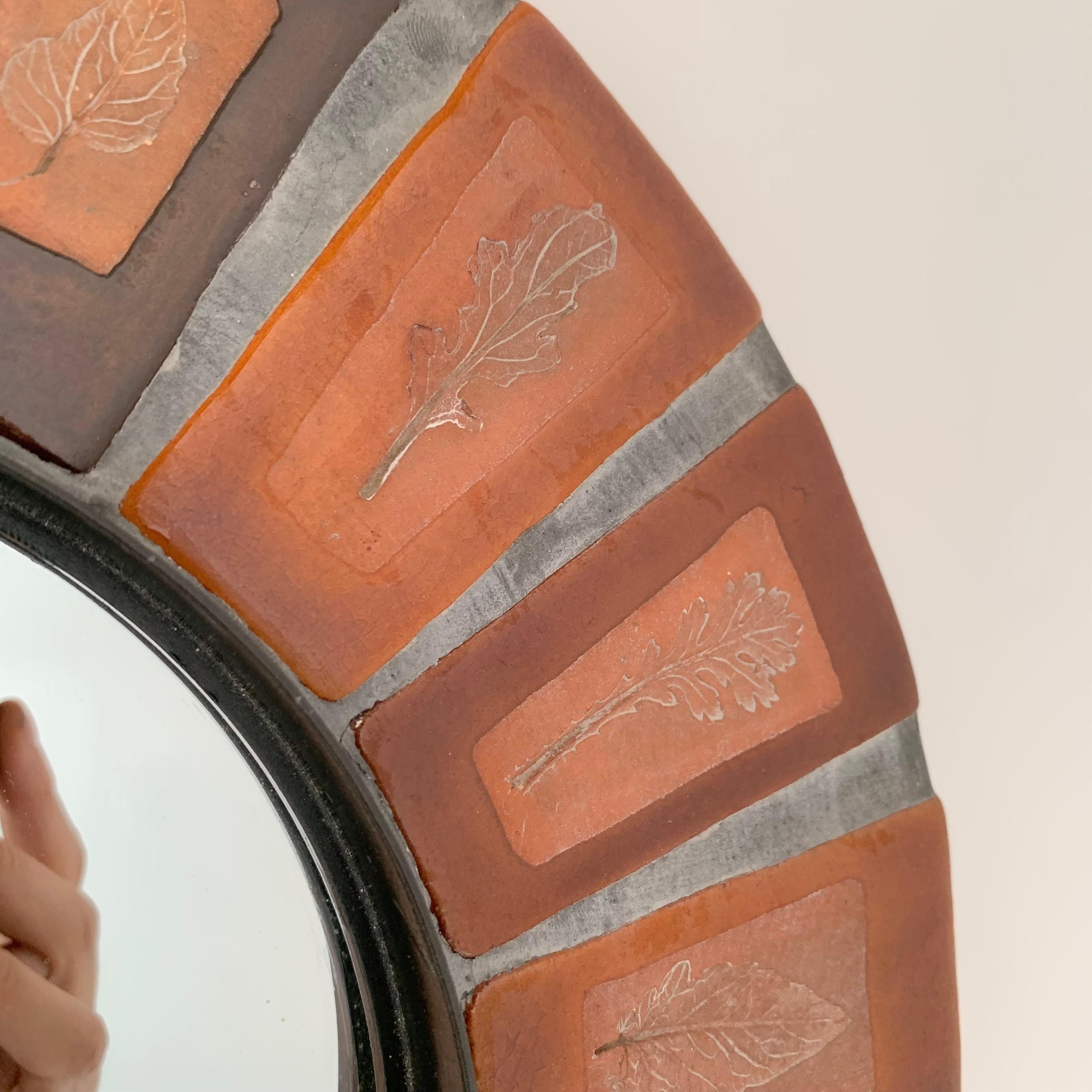 Roger Capron Signed Ceramic Round Mirror, circa 1970, Vallauris, France. For Sale 1