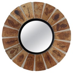 Roger Capron Signed Ceramic Round Mirror, circa 1970, Vallauris, France.