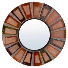 Roger Capron Signed Ceramic Round Mirror, circa 1970, Vallauris, France.