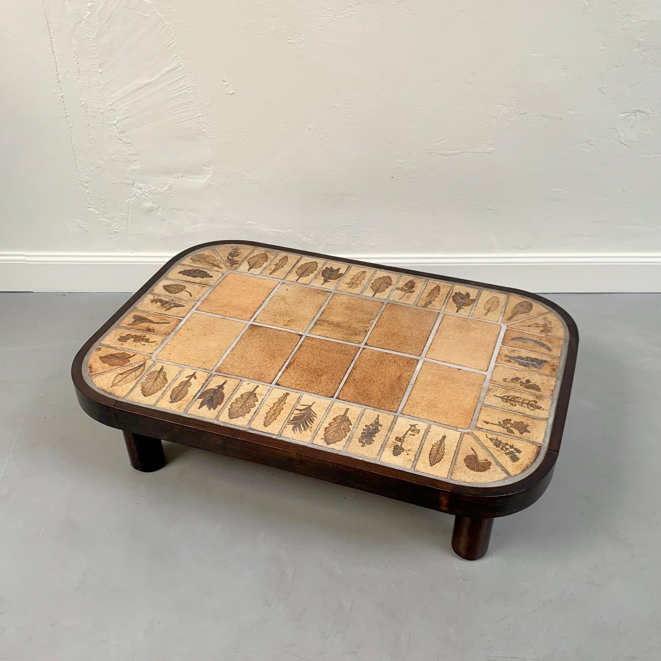 Mid-Century Modern Roger Capron Signed Herbier Ceramic Coffee Table, circa 1965, France. For Sale