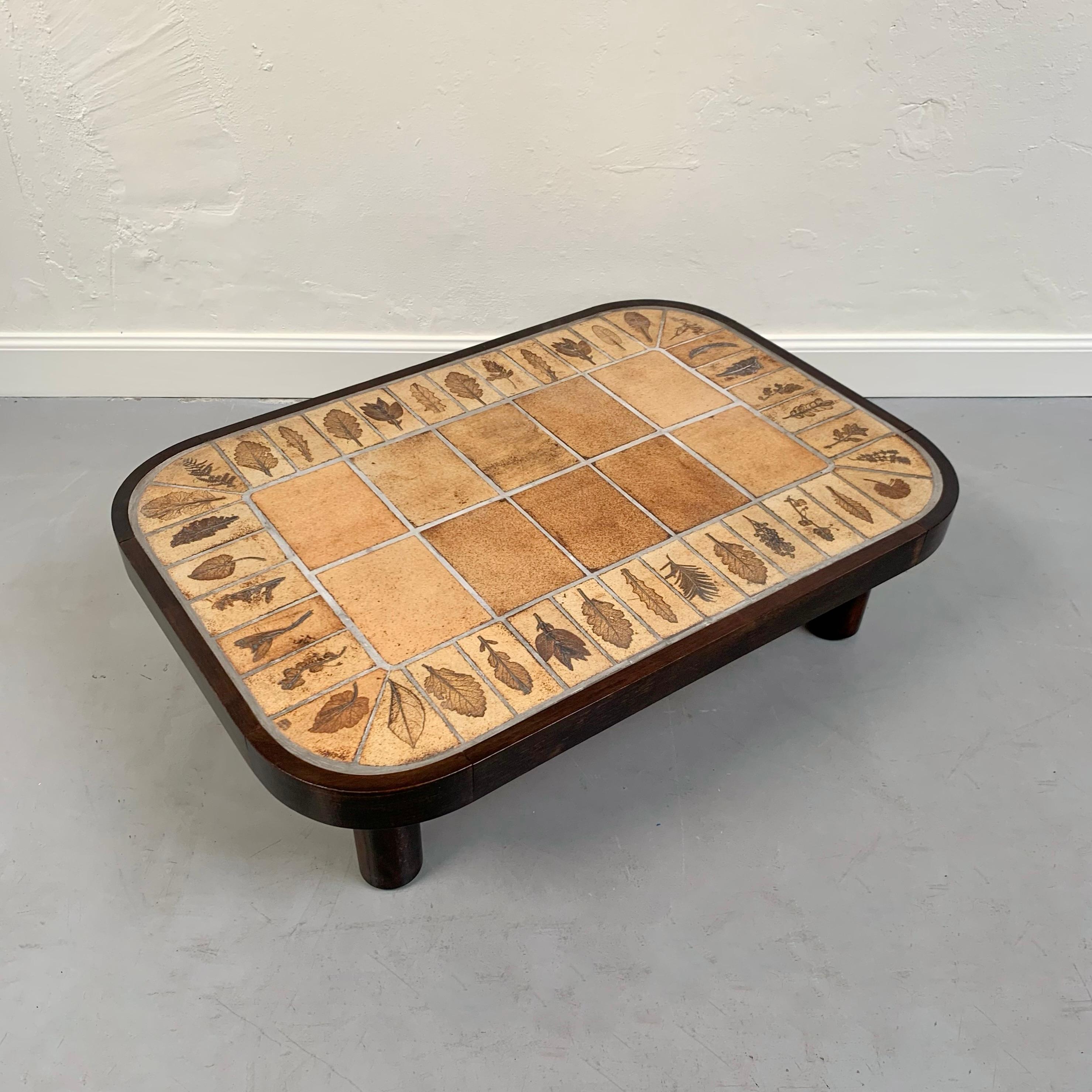 French Roger Capron Signed Herbier Ceramic Coffee Table, circa 1965, France. For Sale