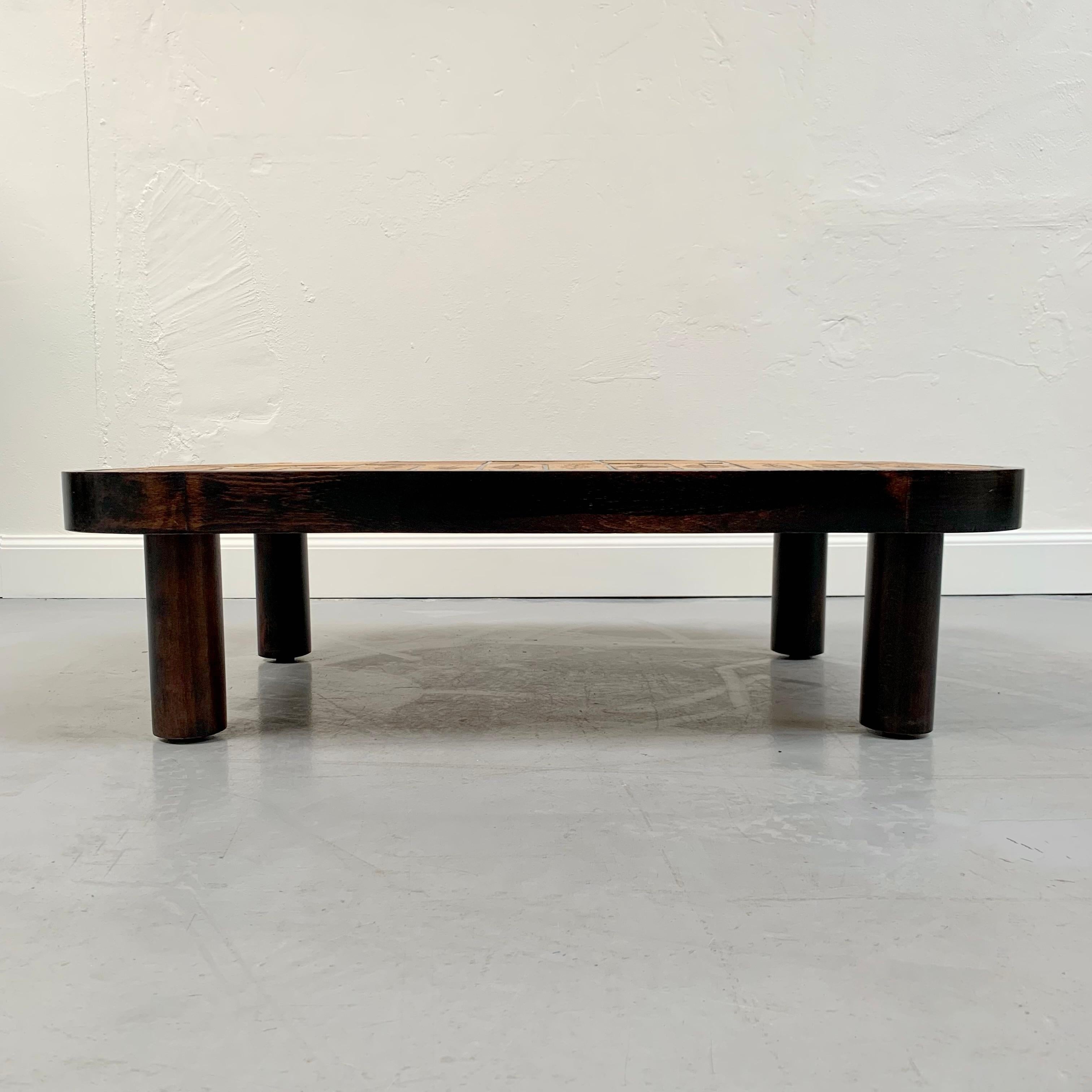Mid-20th Century Roger Capron Signed Herbier Ceramic Coffee Table, circa 1965, France. For Sale