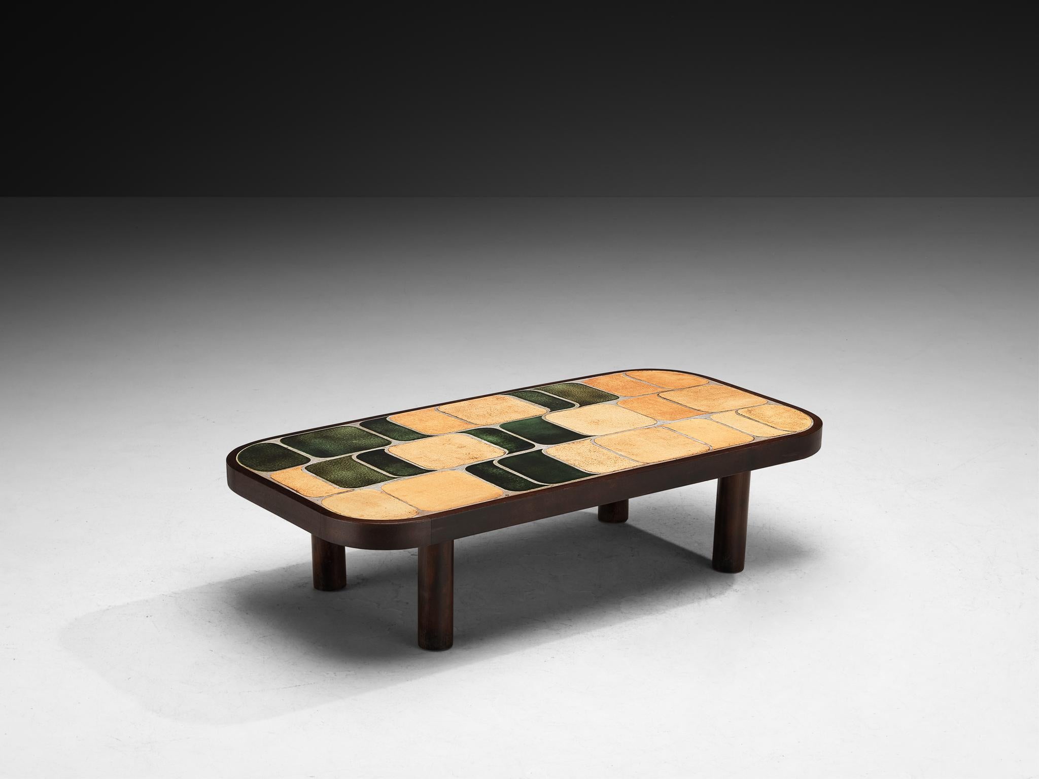 Français Roger Capron Table basse 'Sou-Chong' en céramique et Wood en vente