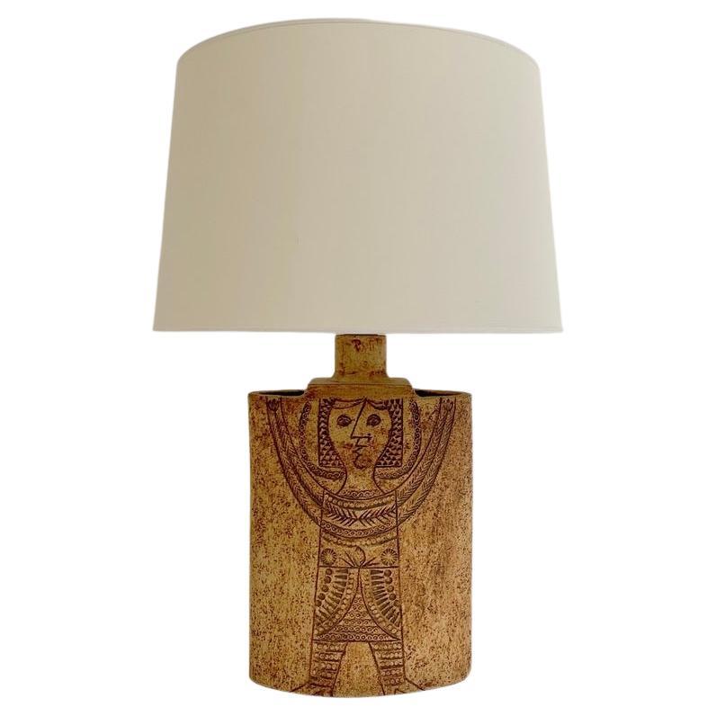 Roger Capron Stamped Ceramic Table Lamp, circa 1970, France. For Sale