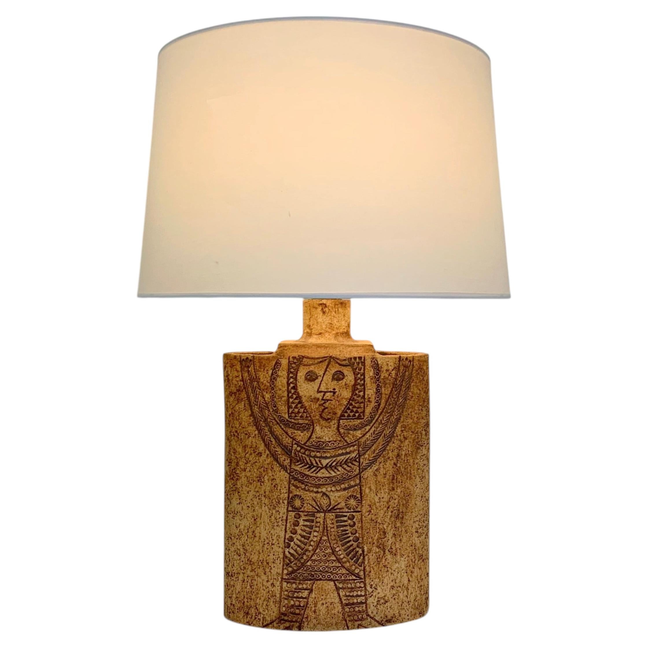 Roger Capron Stamped Ceramic Table Lamp, circa 1970, France.