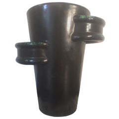 Roger Capron Style Black and Green Ceramic Vase, French Vallauris, 1950s