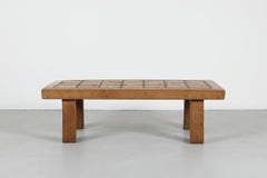 Roger Capron Style Brutalist Oak and Terracotta Tile Coffee Table, 1970s