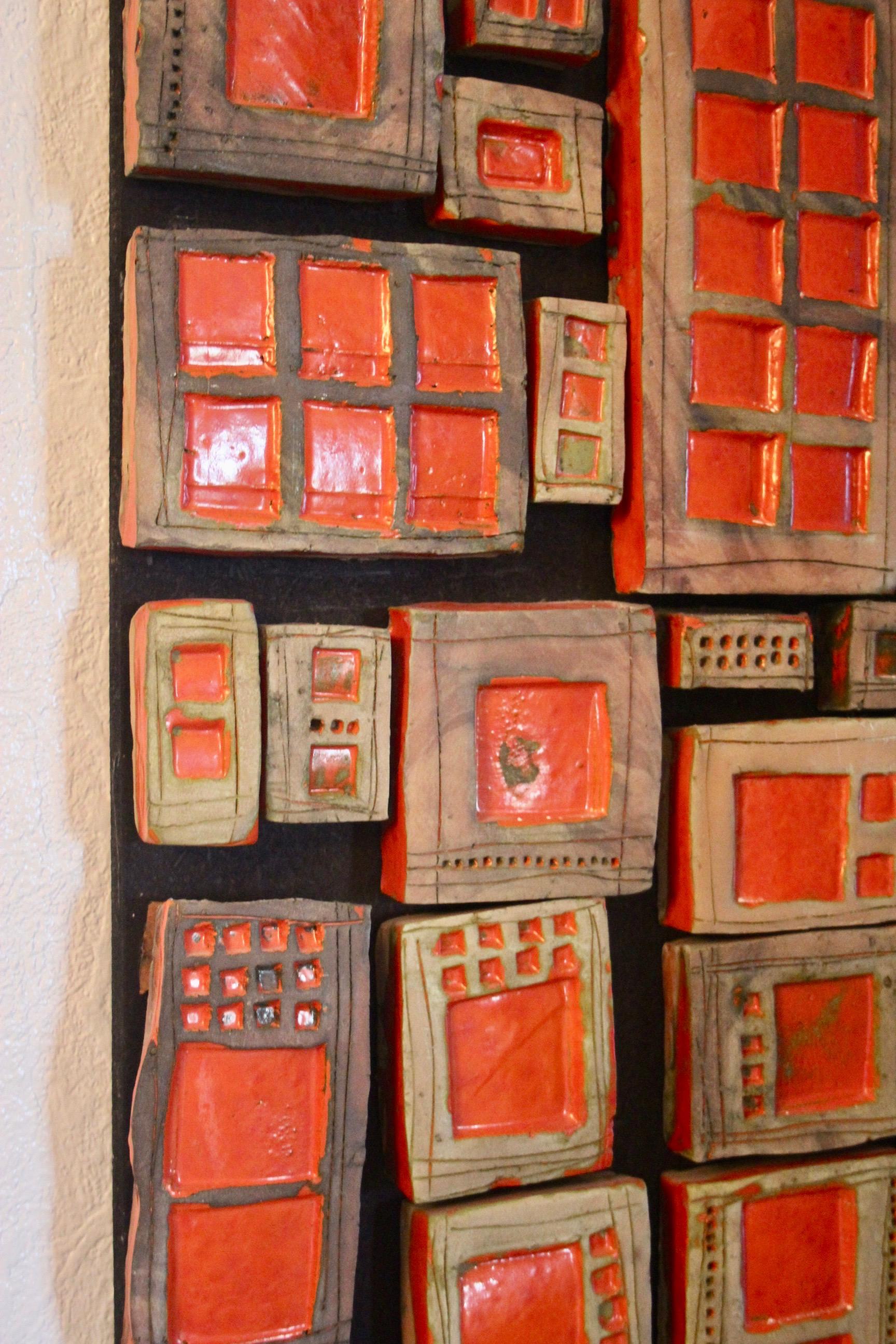 Roger Capron style ceramic block wall panel glued to wood In Good Condition For Sale In grand Lancy, CH