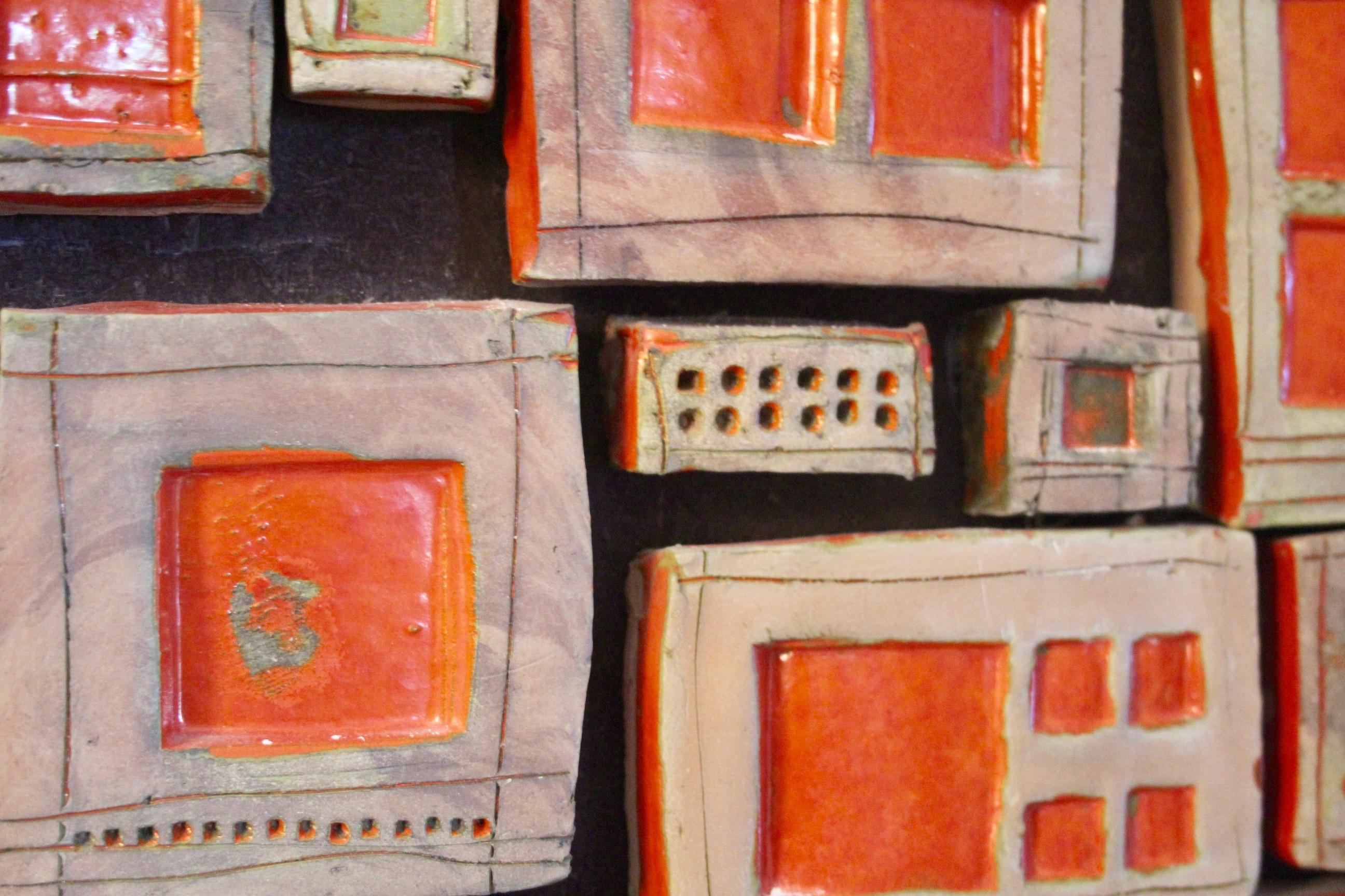 Mid-20th Century Roger Capron style ceramic block wall panel glued to wood For Sale