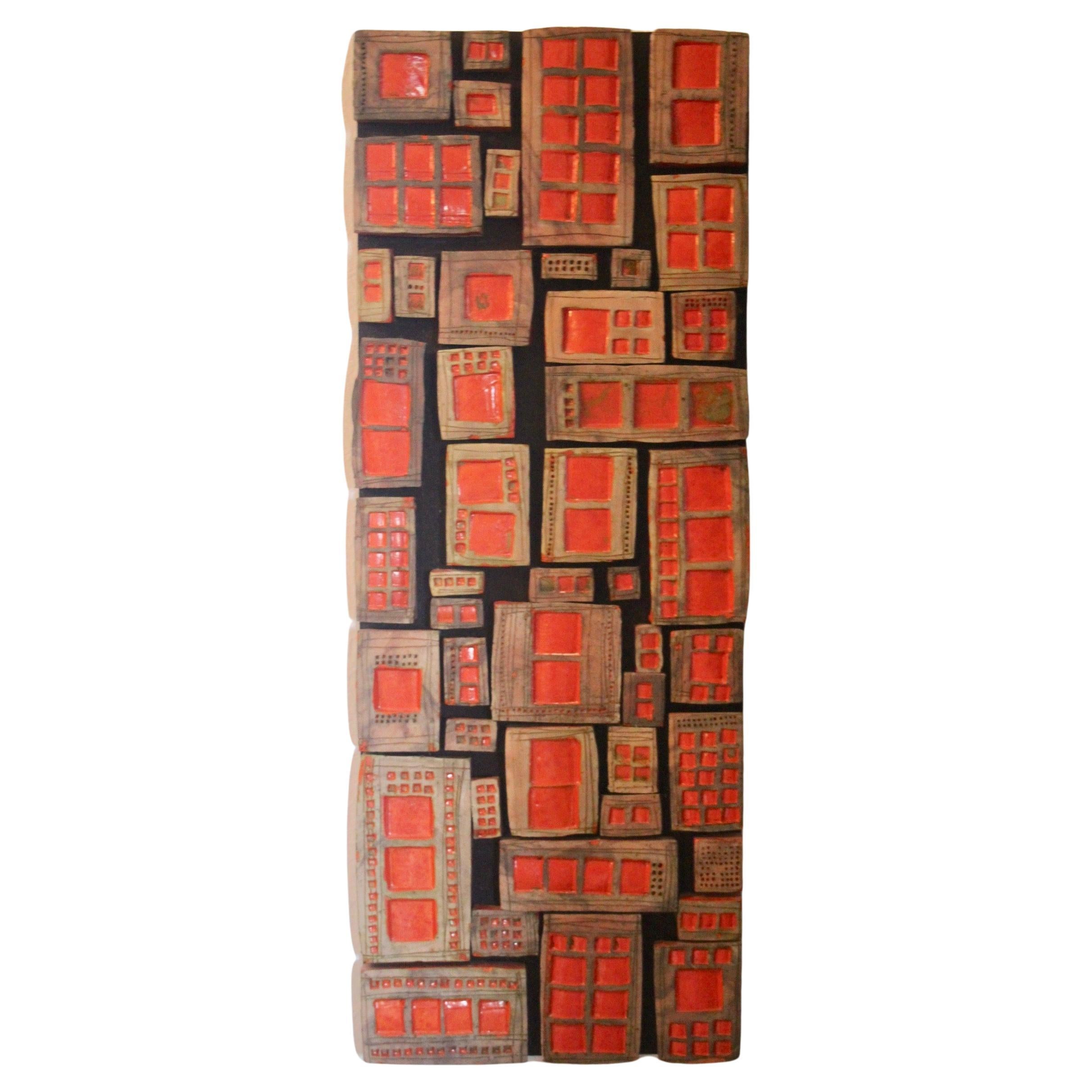 Roger Capron style ceramic block wall panel glued to wood For Sale