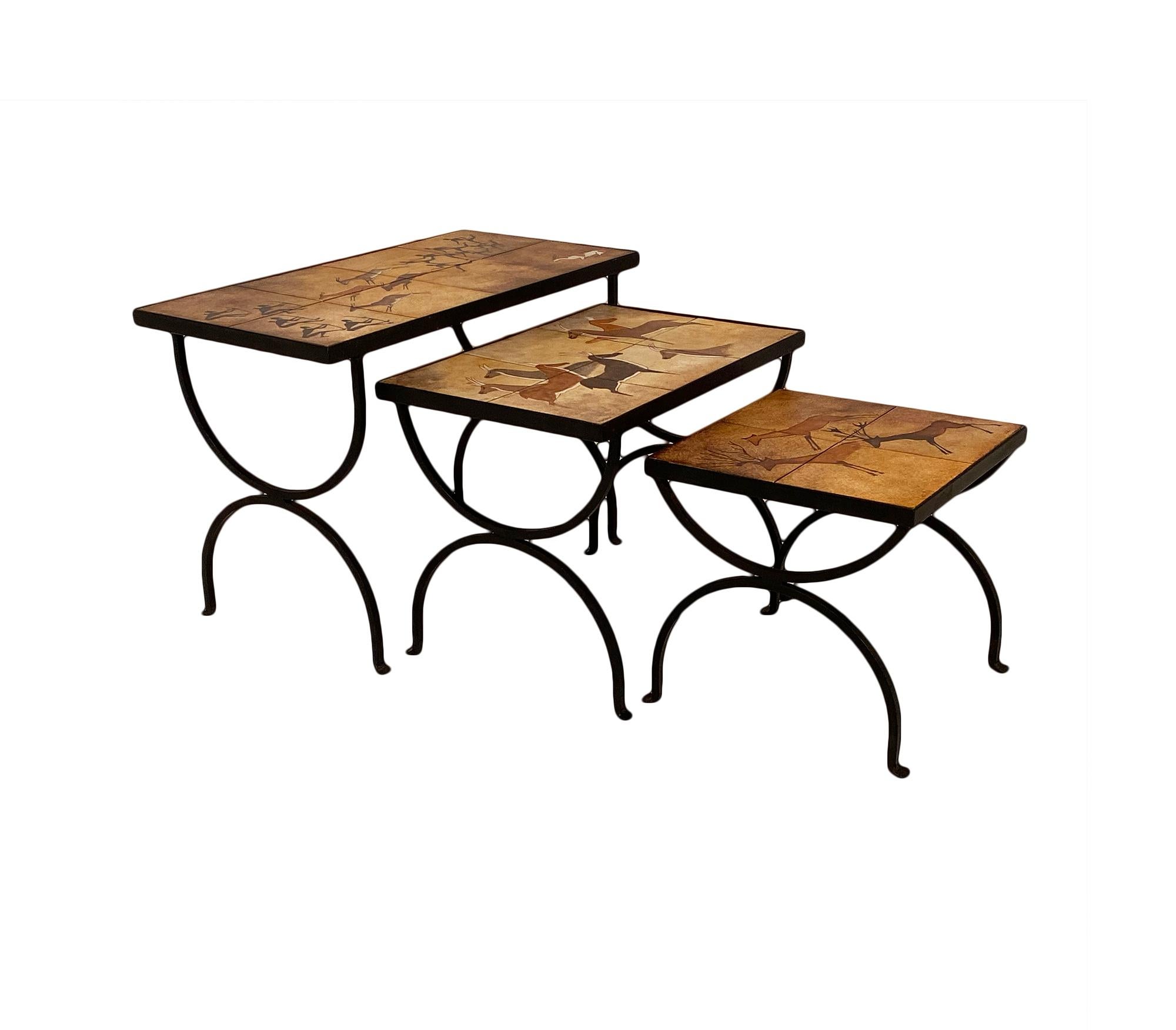 French Nesting Tables with Terracotta Tiles In Good Condition In Austin, TX