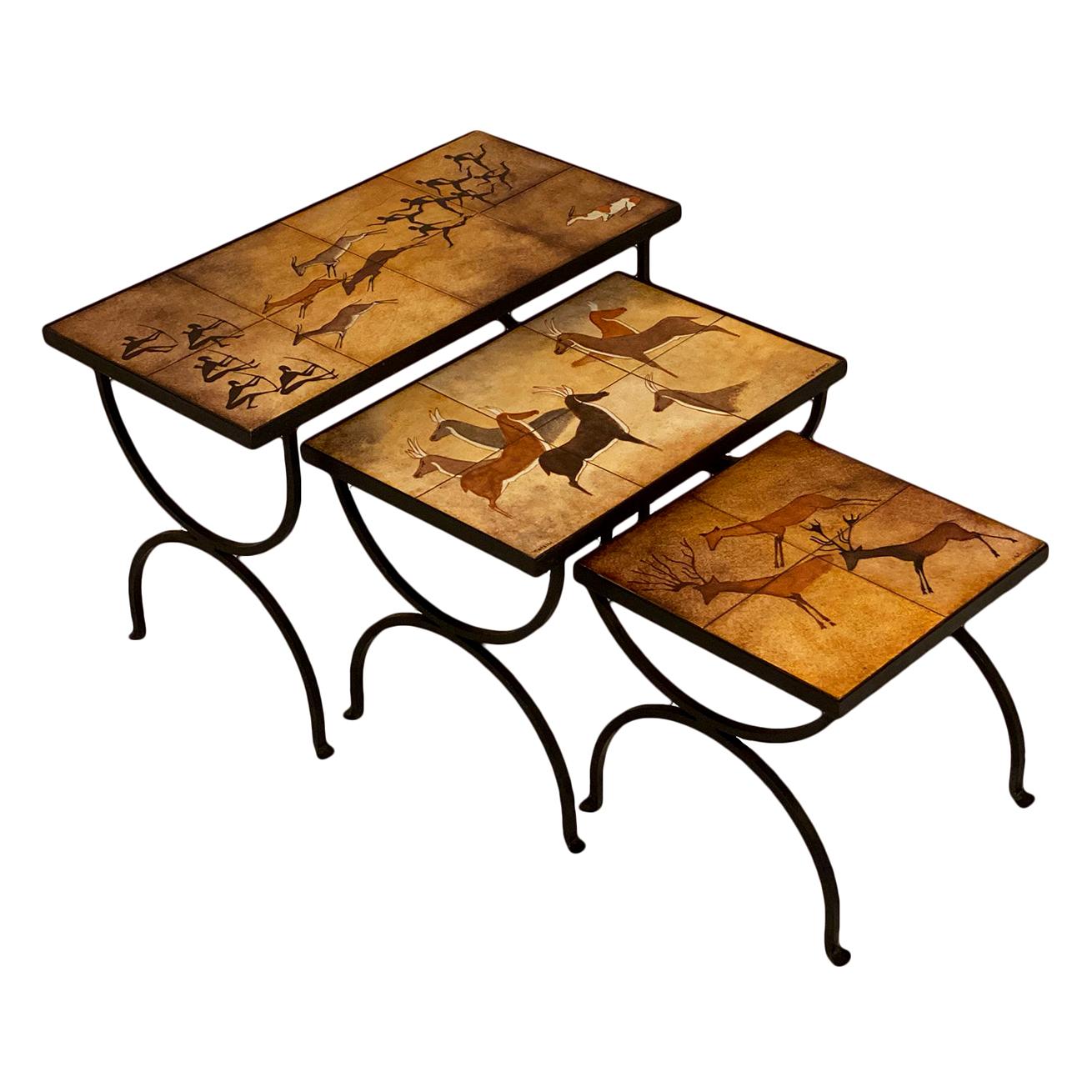 French Nesting Tables with Terracotta Tiles 