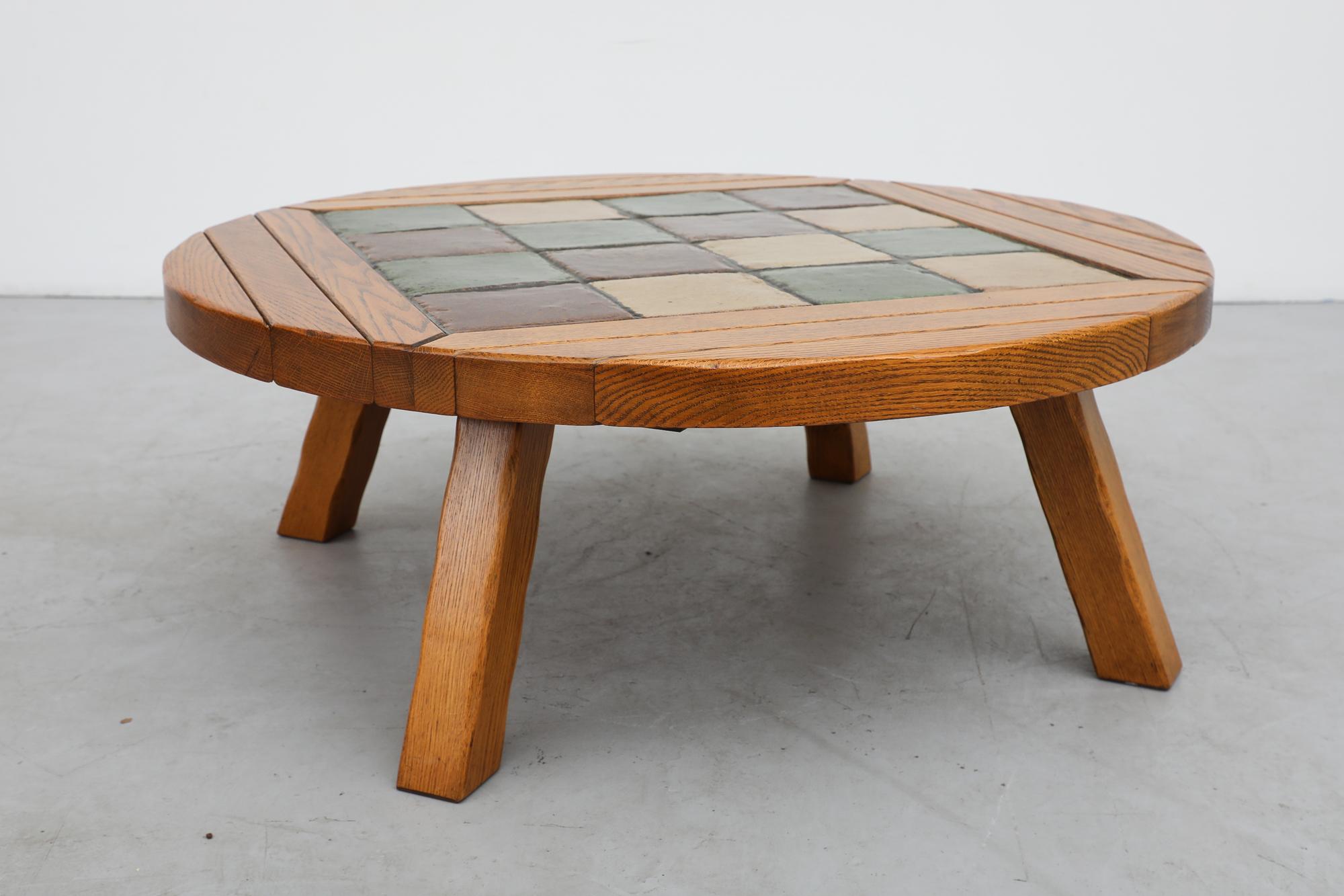 Roger Capron Style Round Coffee Table with Tile Top For Sale at 1stDibs