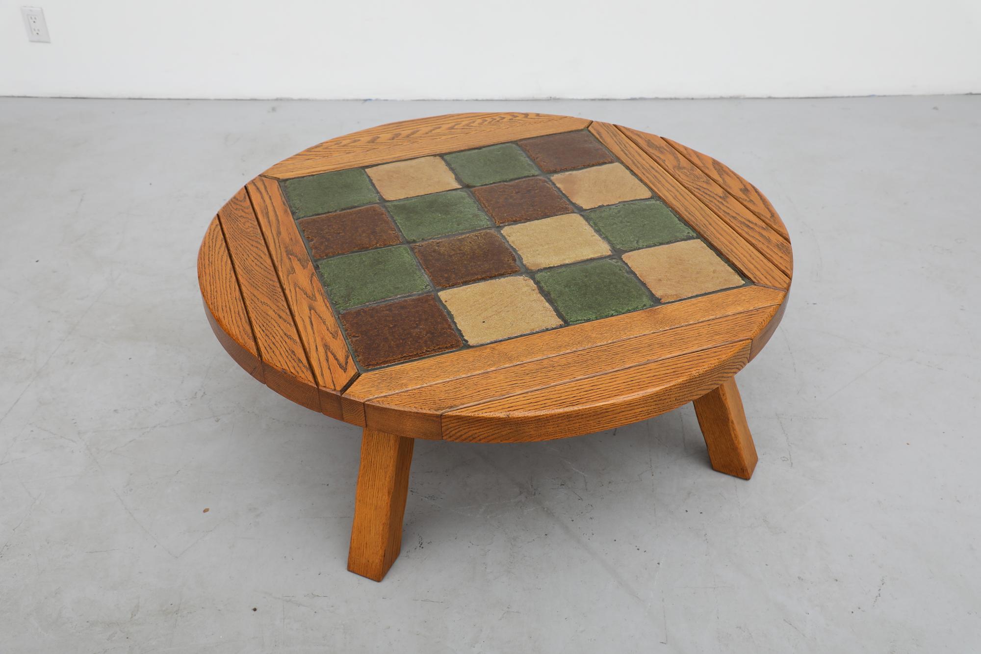 Late 20th Century Roger Capron Style Round Coffee Table with Tile Top