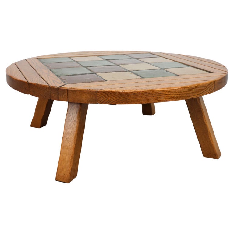 Roger Capron Style Round Coffee Table With Tile Top For Sale at 1stDibs