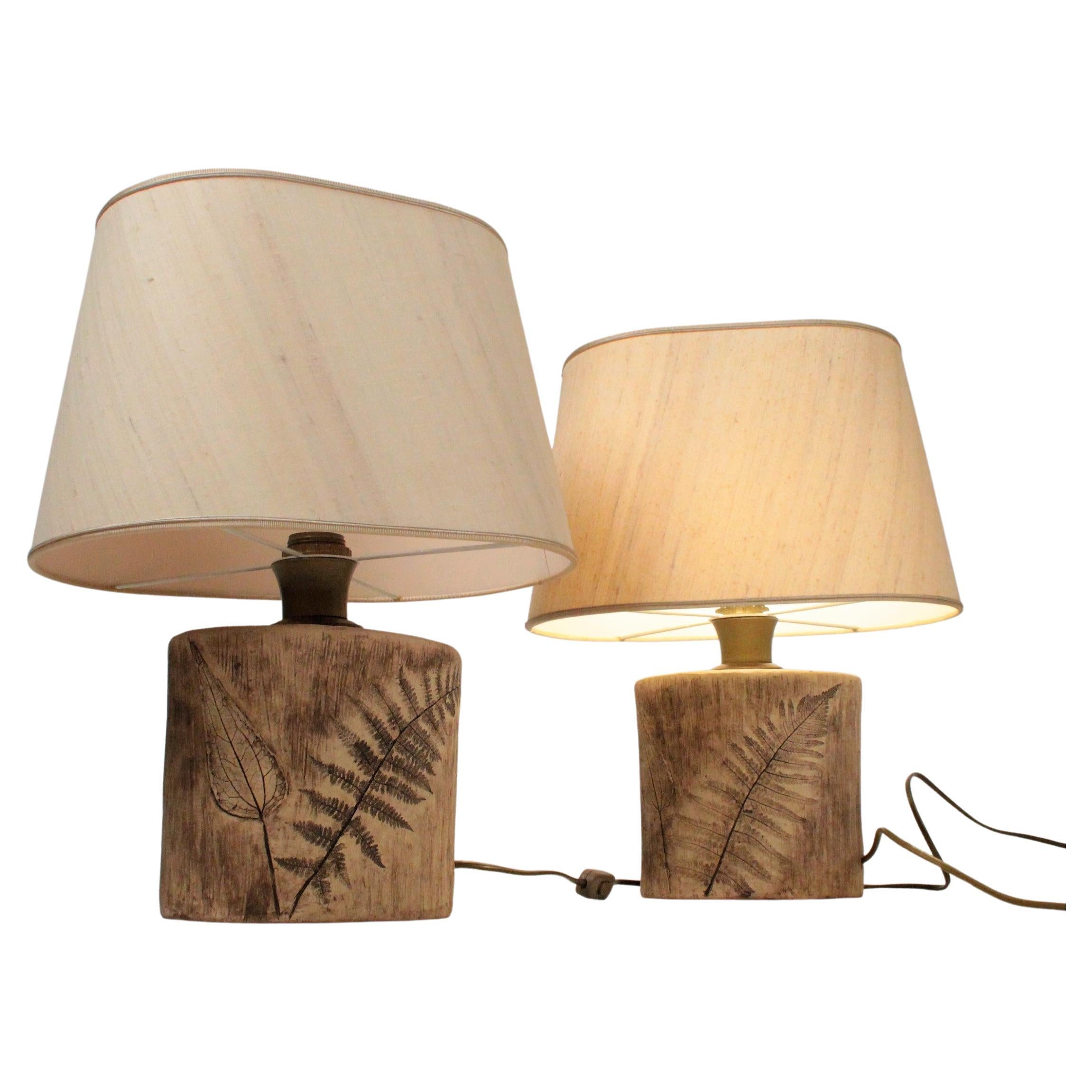 Roger Capron style table lamp a pair in Ceramic  France 1960 For Sale