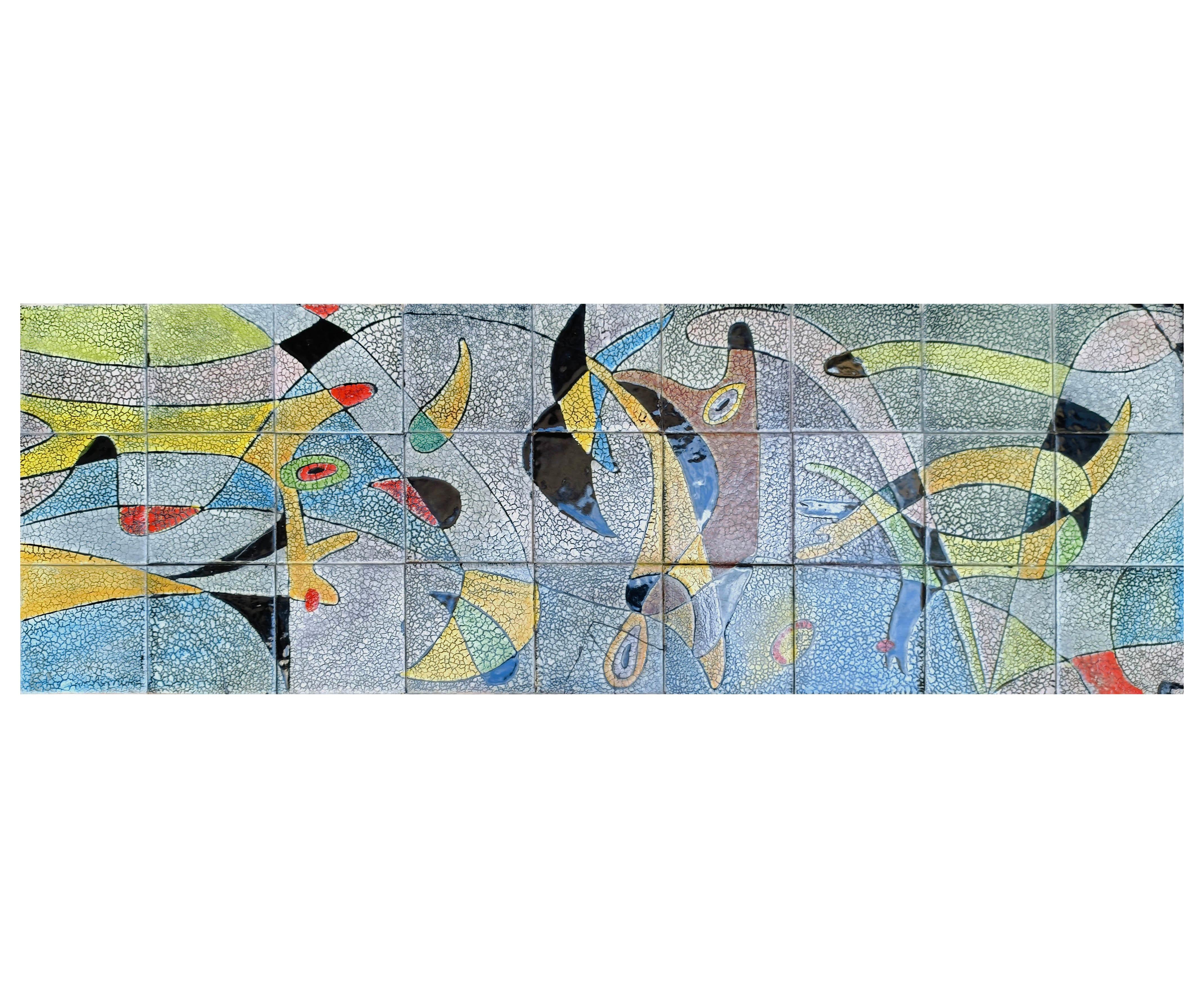 italien Table basse en fer de style Roger Capron avec plateau en céramique, années 1970 en vente