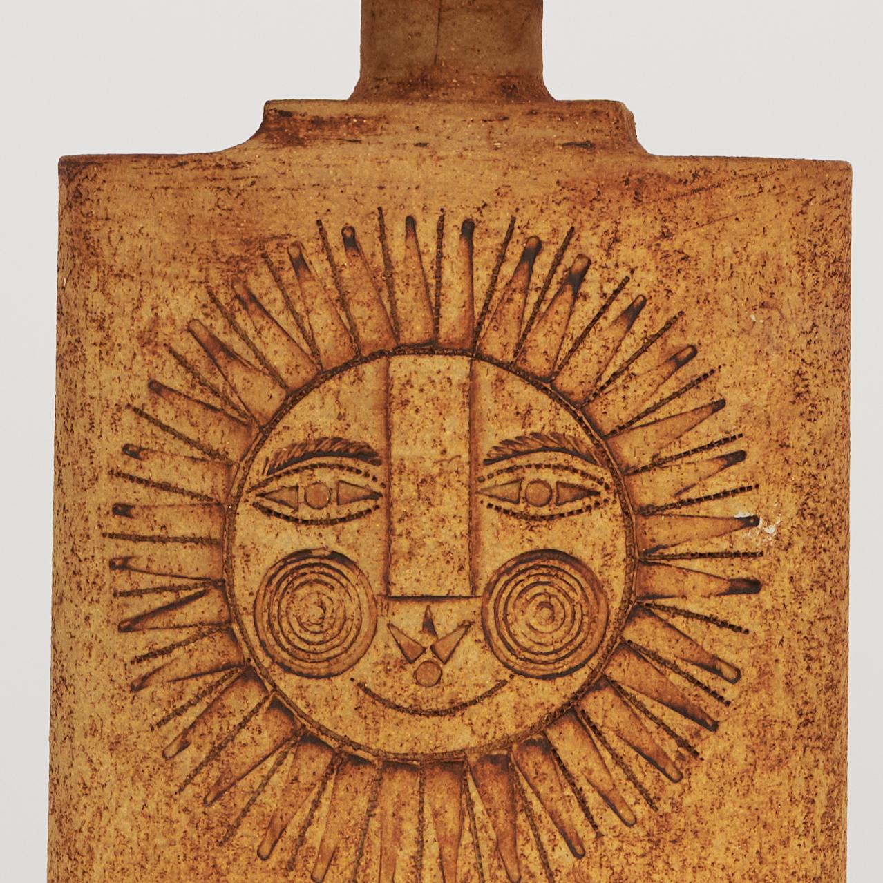 French Roger Capron - Terracotta Sun Lamp - France For Sale