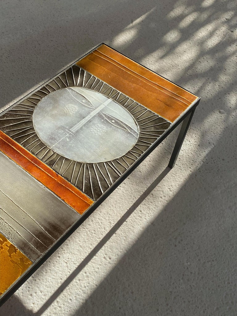 Roger Capron, the Sun, Glazed Lava Coffee Table, Vallauris France 1960s For Sale 4