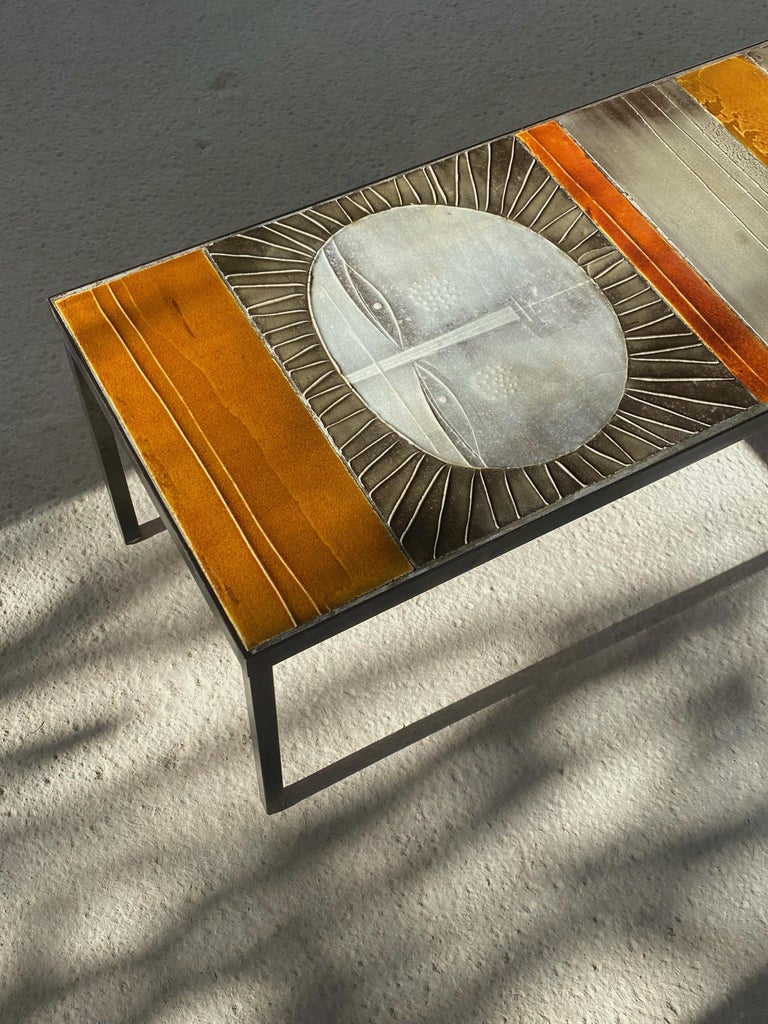 Roger Capron, the Sun, Glazed Lava Coffee Table, Vallauris France 1960s For Sale 5