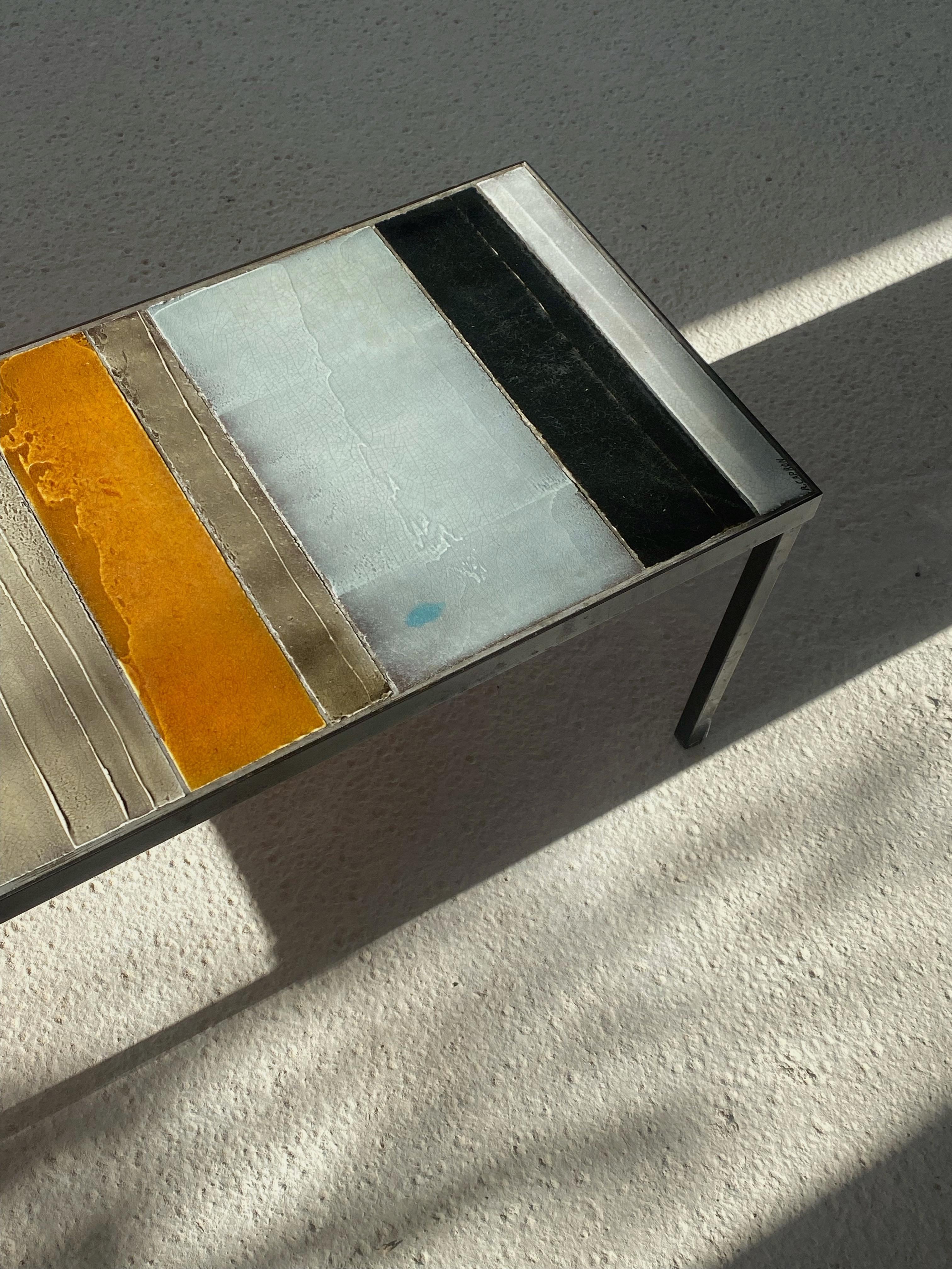 Roger Capron, le Soleil, Table basse en lave émaillée, Vallauris France 1960s 1