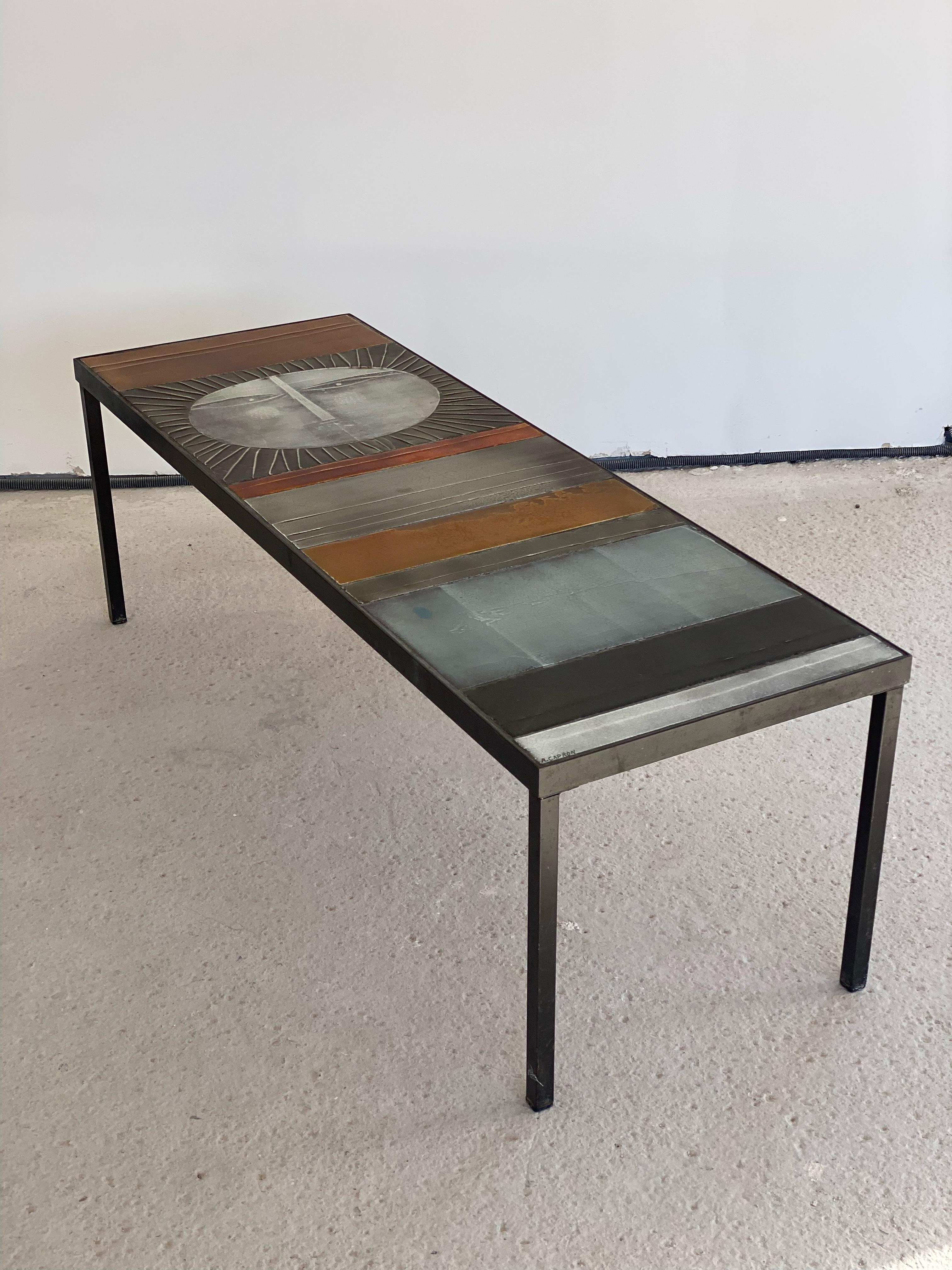 Mid-Century Modern Roger Capron, le Soleil, Table basse en lave émaillée, Vallauris France 1960s