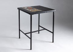 Roger Capron, Tile-topped Cafe Table with Tarot Motif, France, circa 1960s