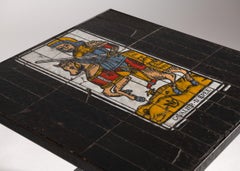 Roger Capron, Tile-topped Cafe Table with Tarot Motif, France, circa 1960s