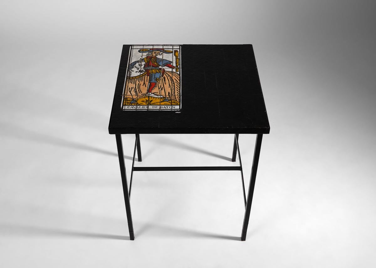 Roger Capron, the celebrated French mid-century ceramist, created a large body of work notable for its elegance, varied sources of inspiration, and expert execution. This table is one of a large set of incredibly clever tables, each boasting the
