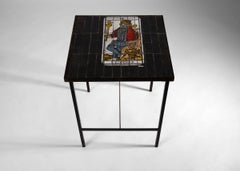 Roger Capron, Tile-topped Cafe Table with Tarot Motif, France, circa 1960s