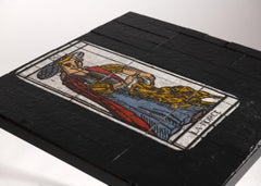 Roger Capron, Tile-topped Cafe Table with Tarot Motif, France, circa 1960s