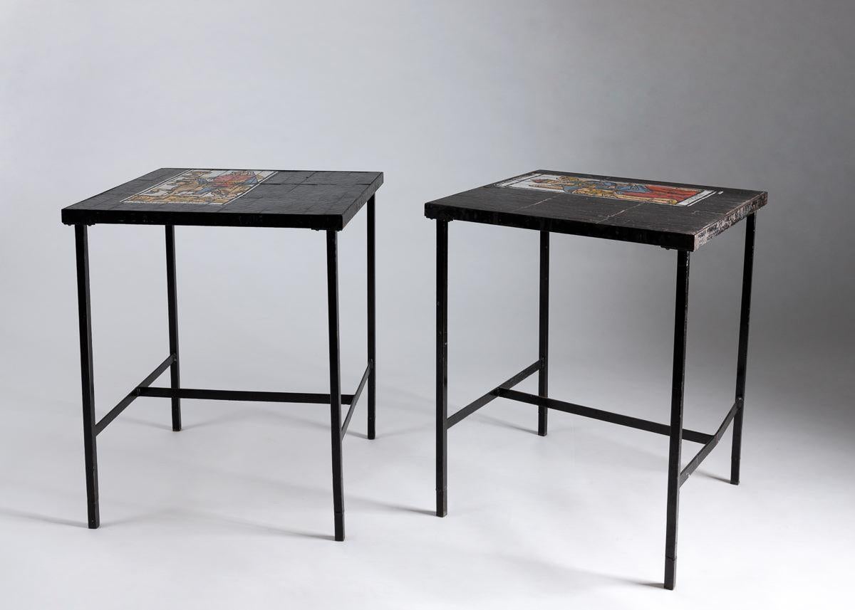 Mid-Century Modern Roger Capron, Tile-topped Cafe Table with Tarot Motif, France, circa 1960s For Sale