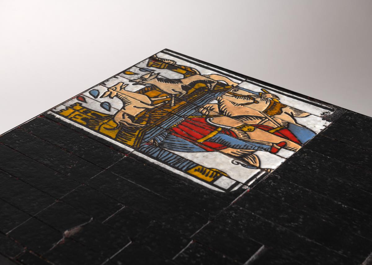 Mid-Century Modern Roger Capron, Tile-topped Cafe Table with Tarot Motif, France, circa 1960s For Sale