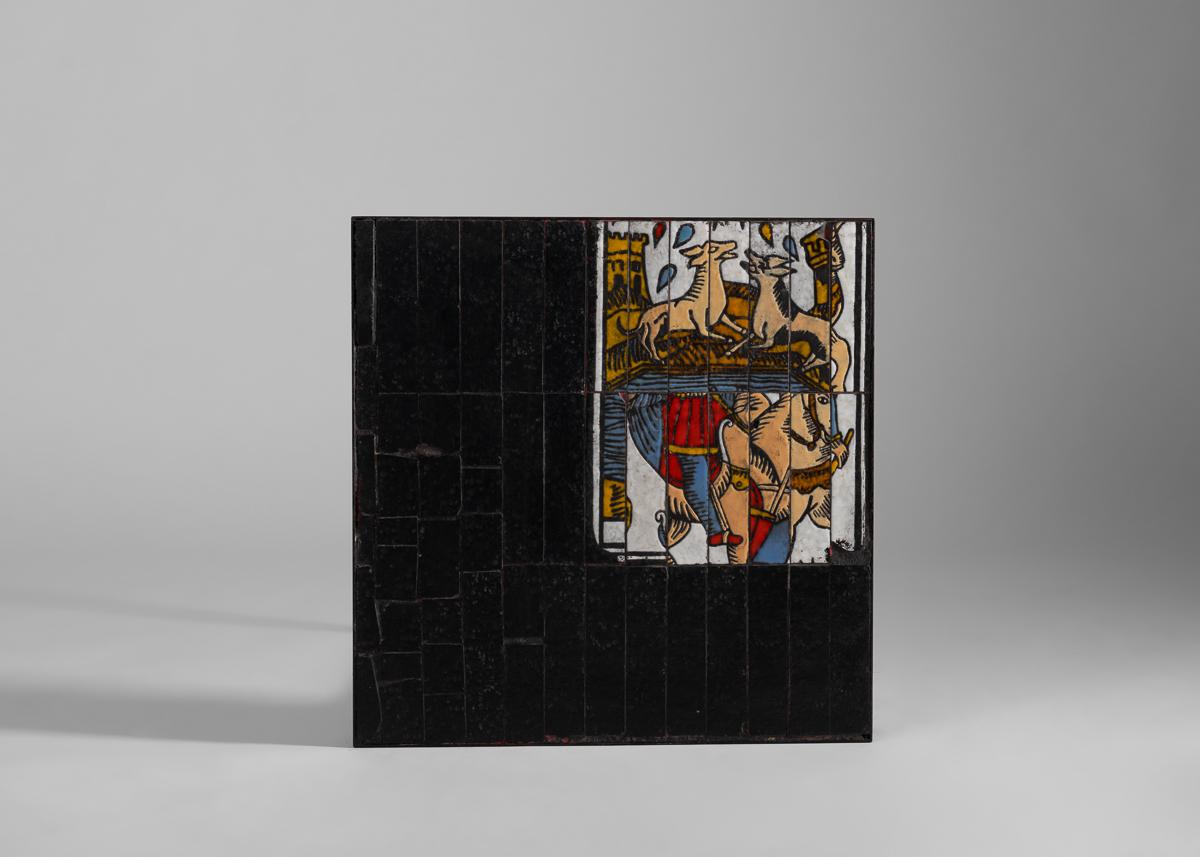 French Roger Capron, Tile-topped Cafe Table with Tarot Motif, France, circa 1960s For Sale
