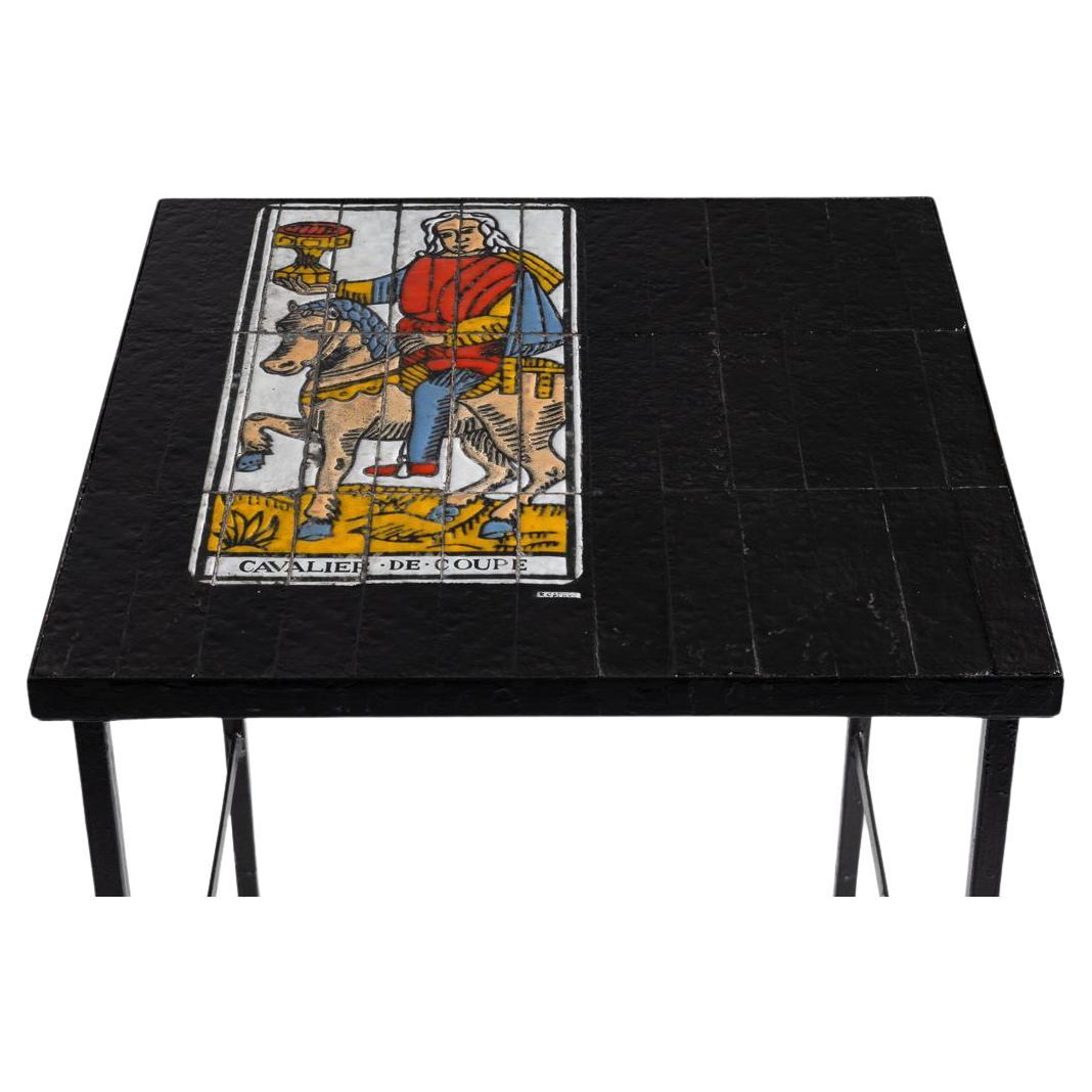 Roger Capron, Tile-topped Cafe Table with Tarot Motif, France, circa 1960s For Sale