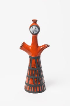 Roger Capron Vallauris design del XX secolo brocca per aceto in ceramica bianca e rossa