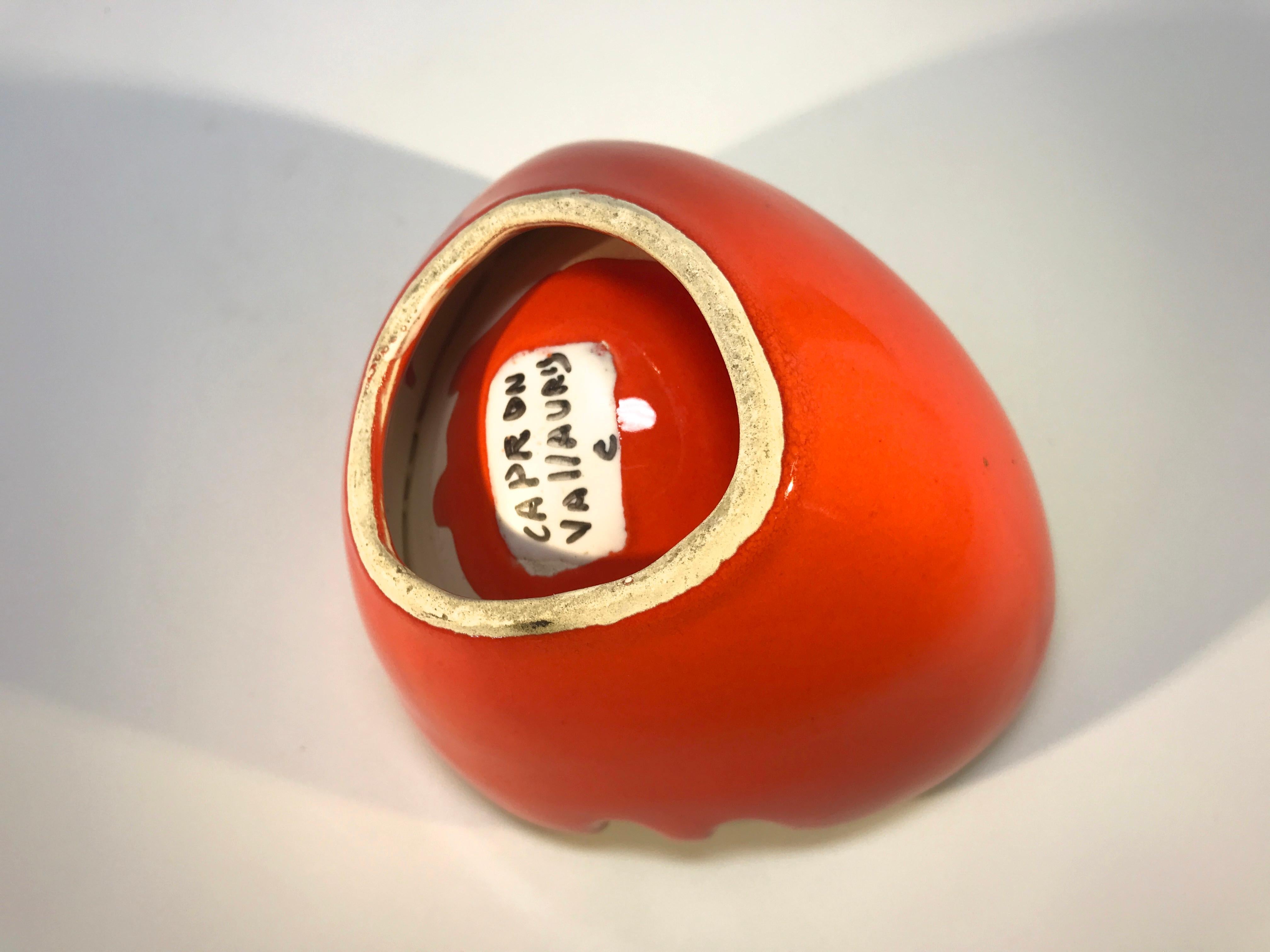 Roger Capron, Vallauris, Flame Red & Black Ceramic Tribal 1950 Vide Poche Bowl 1