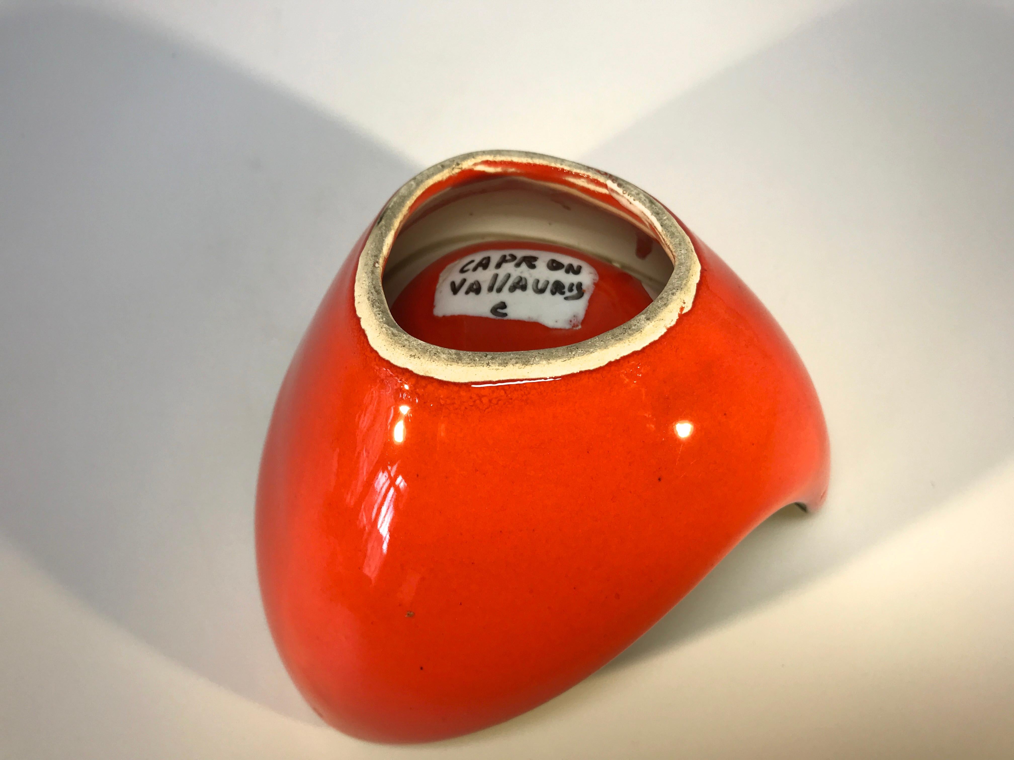 Roger Capron, Vallauris, Flame Red & Black Ceramic Tribal 1950 Vide Poche Bowl 2