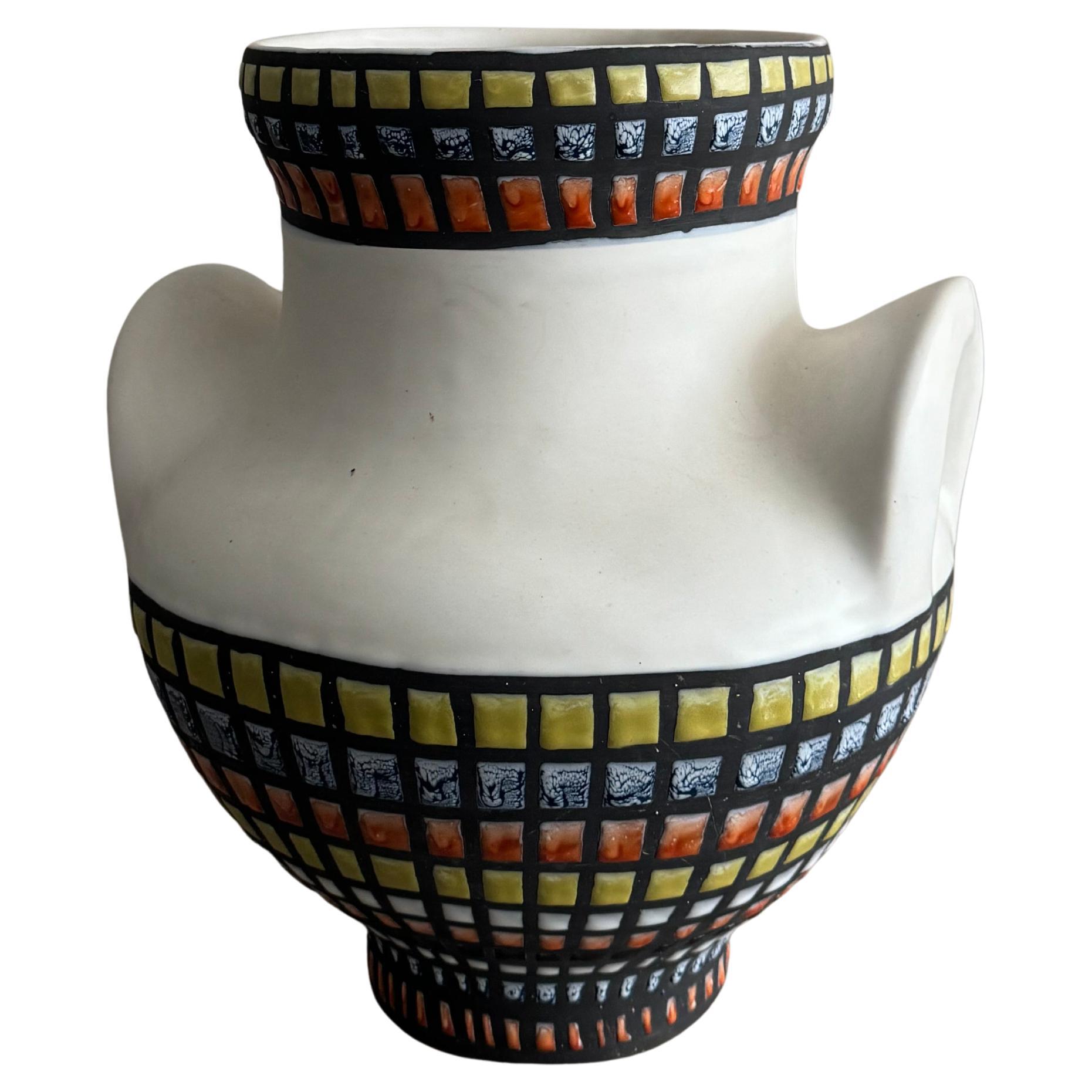 Roger CAPRON - Vase à oreilles multicolore